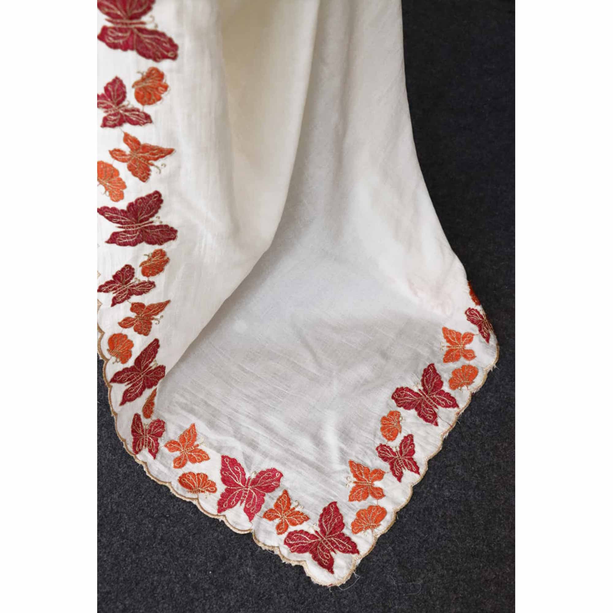 Off White Pure Vichitra Silk Saree with Graceful Butterfly Inspired Embroidery Detailing - Image 7