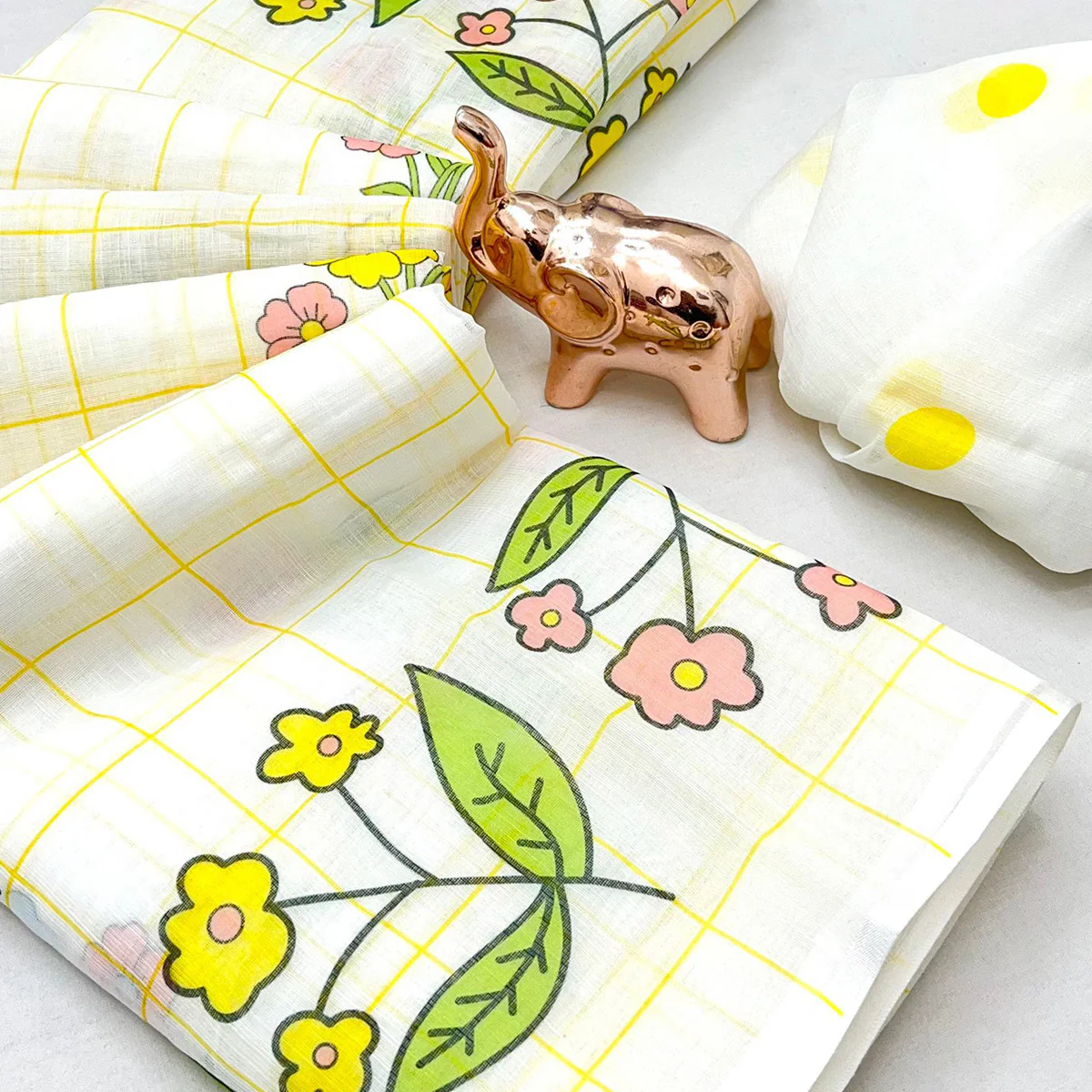 Off White Soft Linen Saree with Artistic Print Detailing - Image 2