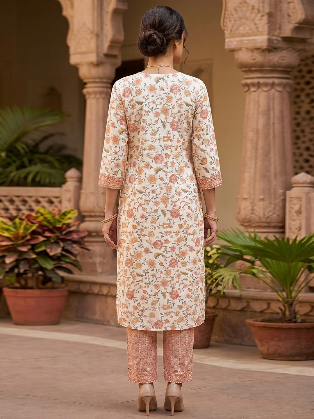 Offwhite Floral Cotton Salwar Suit Set Soft Comfortable Ethnic Wear - Image 4