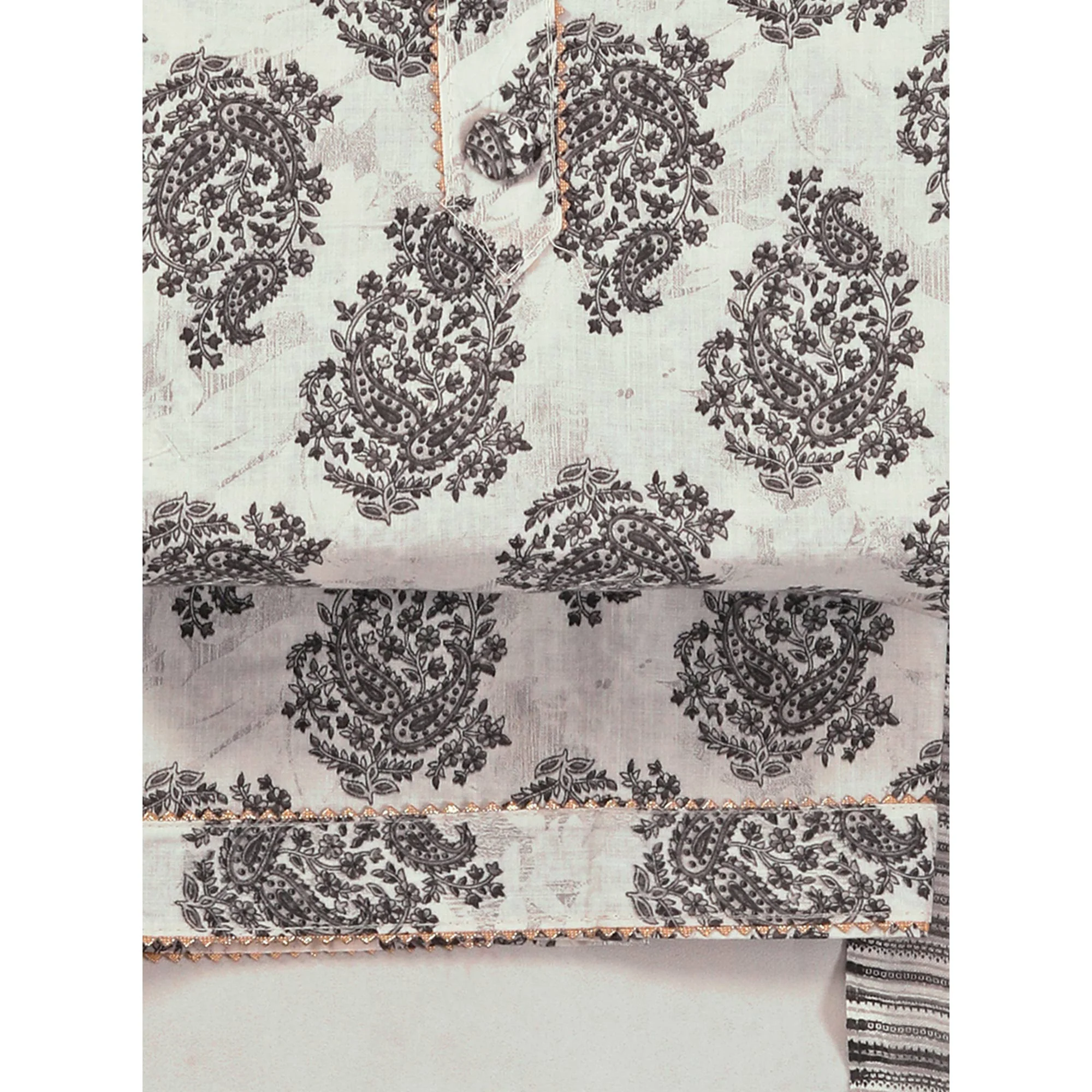 Offwhite Floral Printed With Gota Patti Work Pure Cotton Dress Material - Image 5