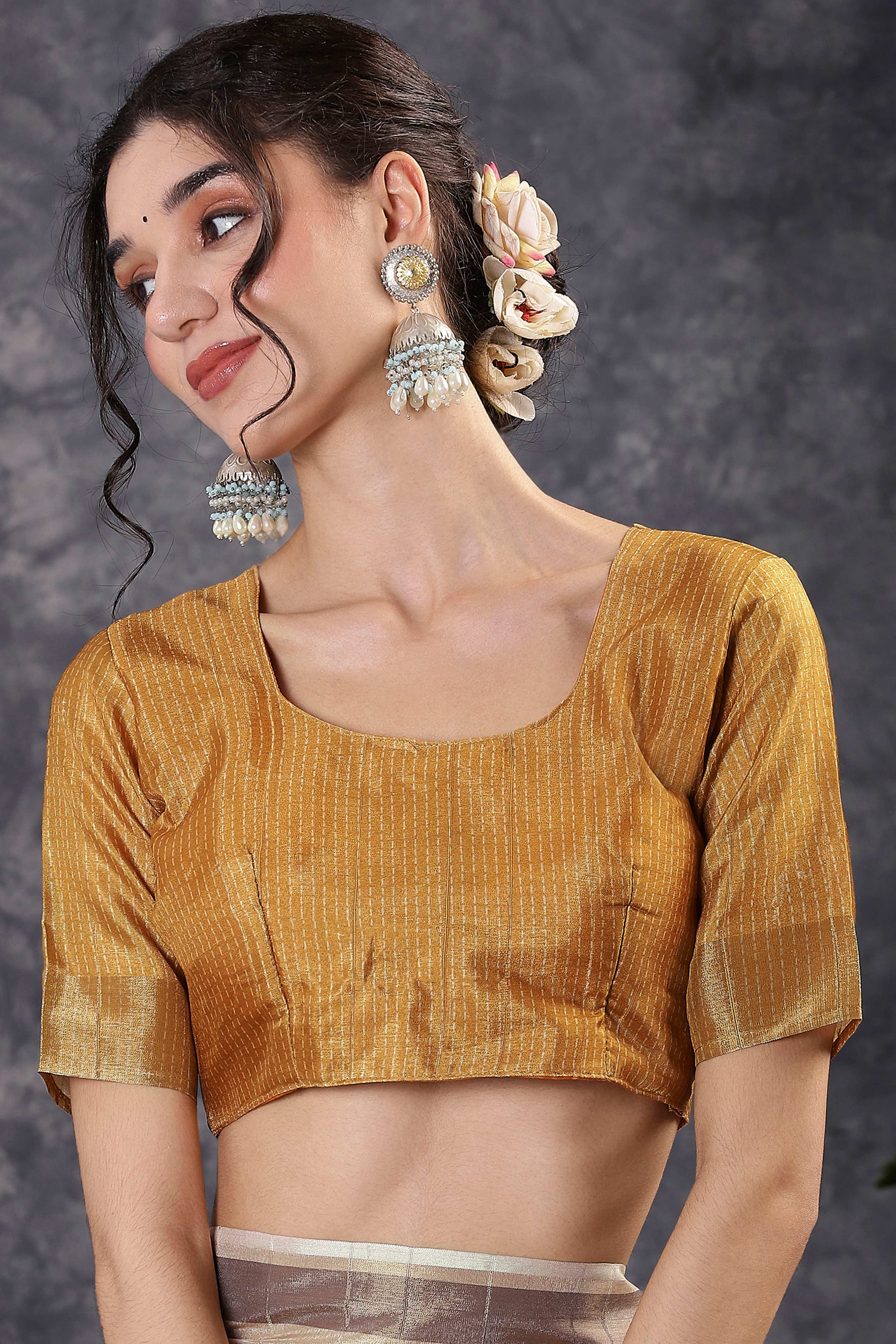 Offwhite & Mustard Floral Printed Kotha Cotton Silk Saree With Beautifully Crafted Katha Embroidery - Image 7