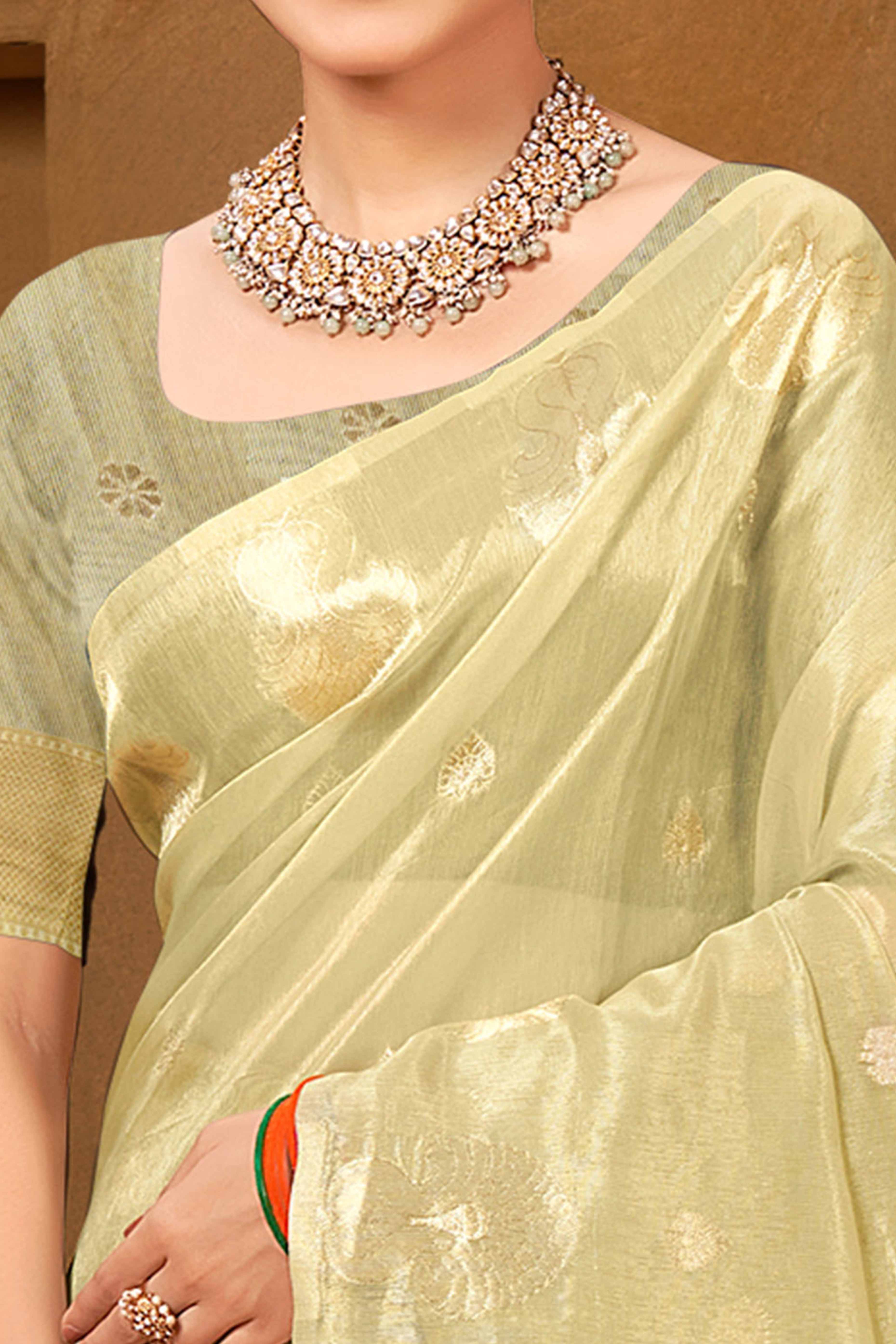 Olive Green Saree in Munga Kota Doria with Traditional Zari Weaving - Image 2