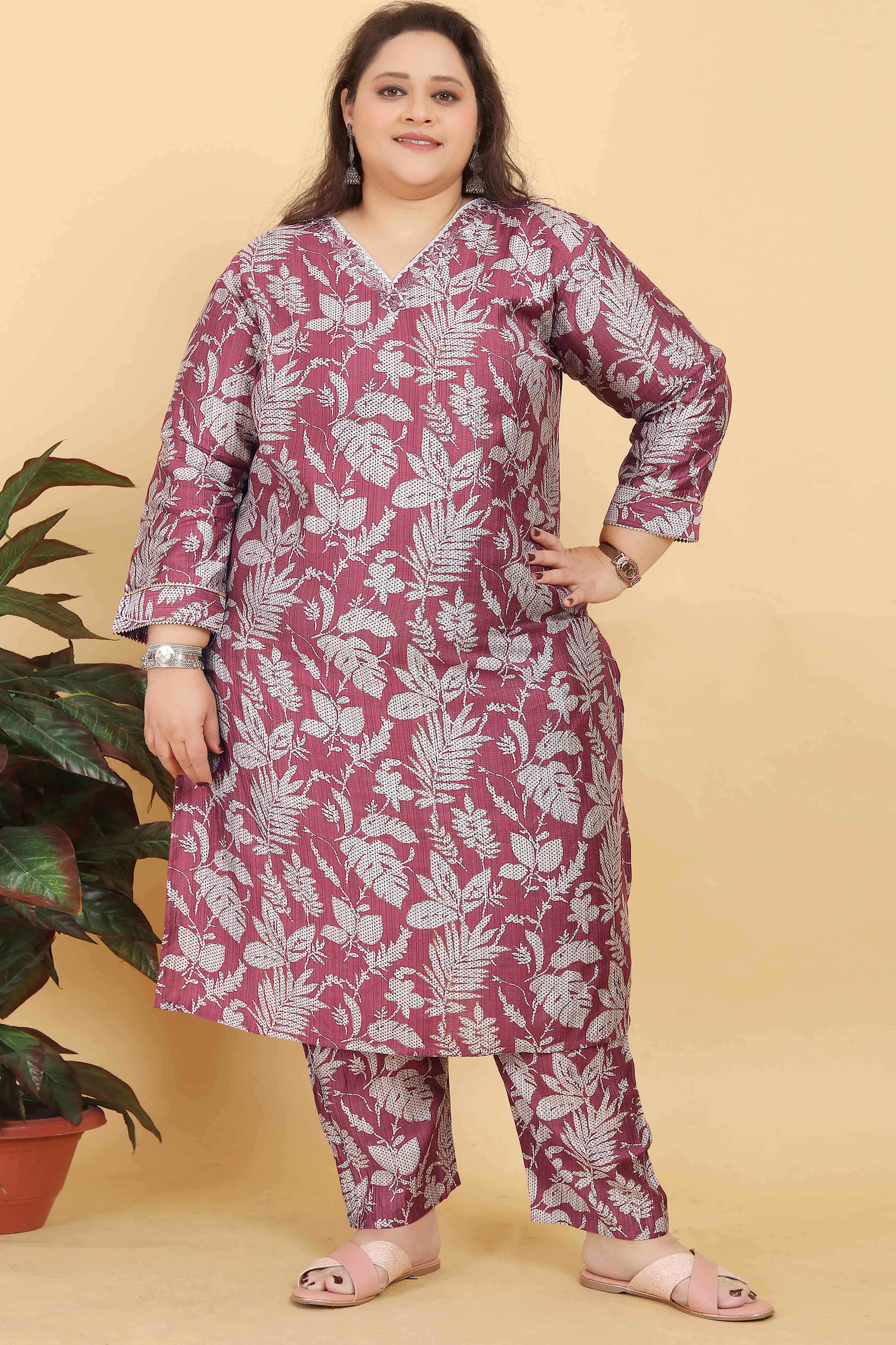 Onion Pink Floral Foil Printed With Mirror Handwork Viscose Salwar Suit - Image 3