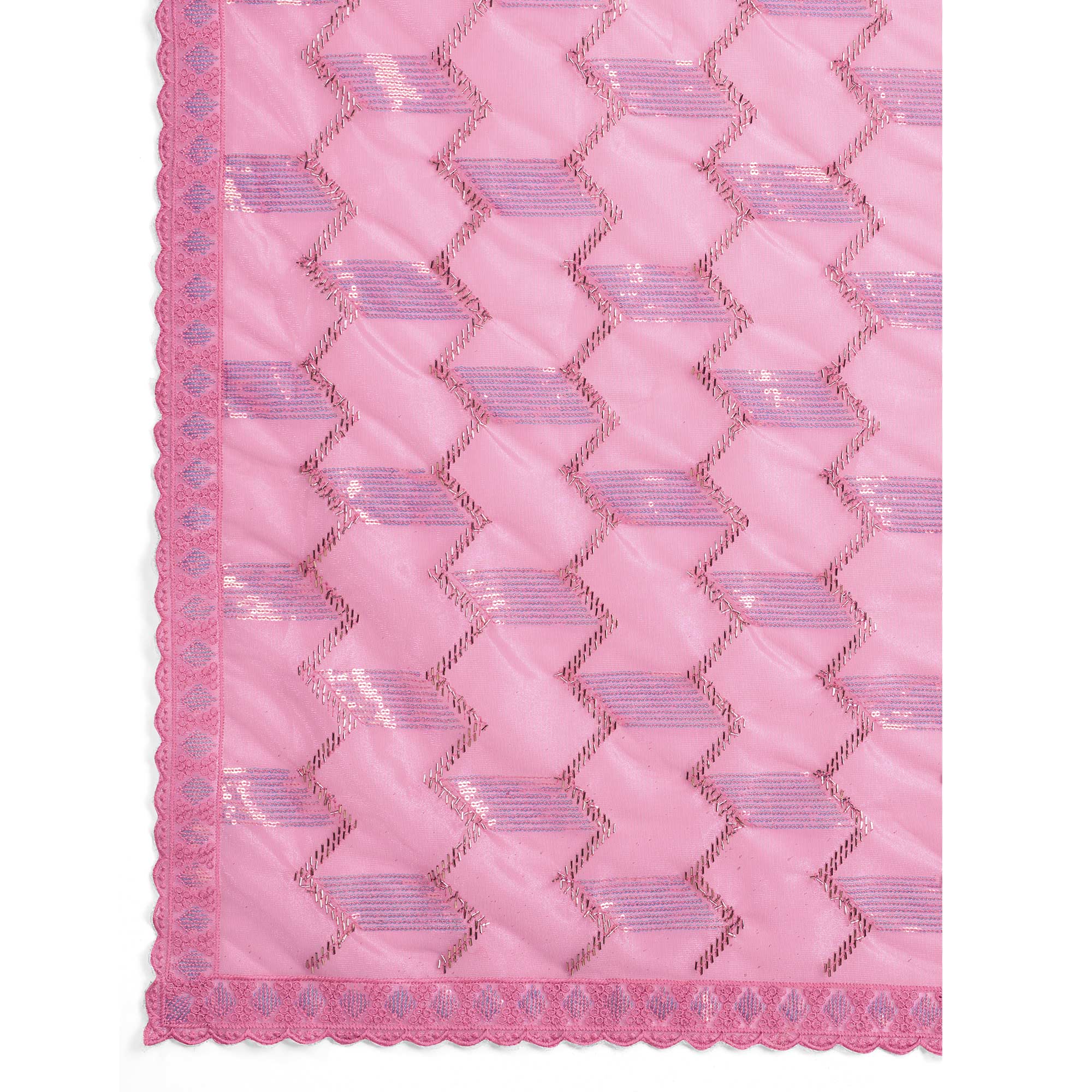 Onion Pink Sequins Embroidered Twill Net Saree - Image 8
