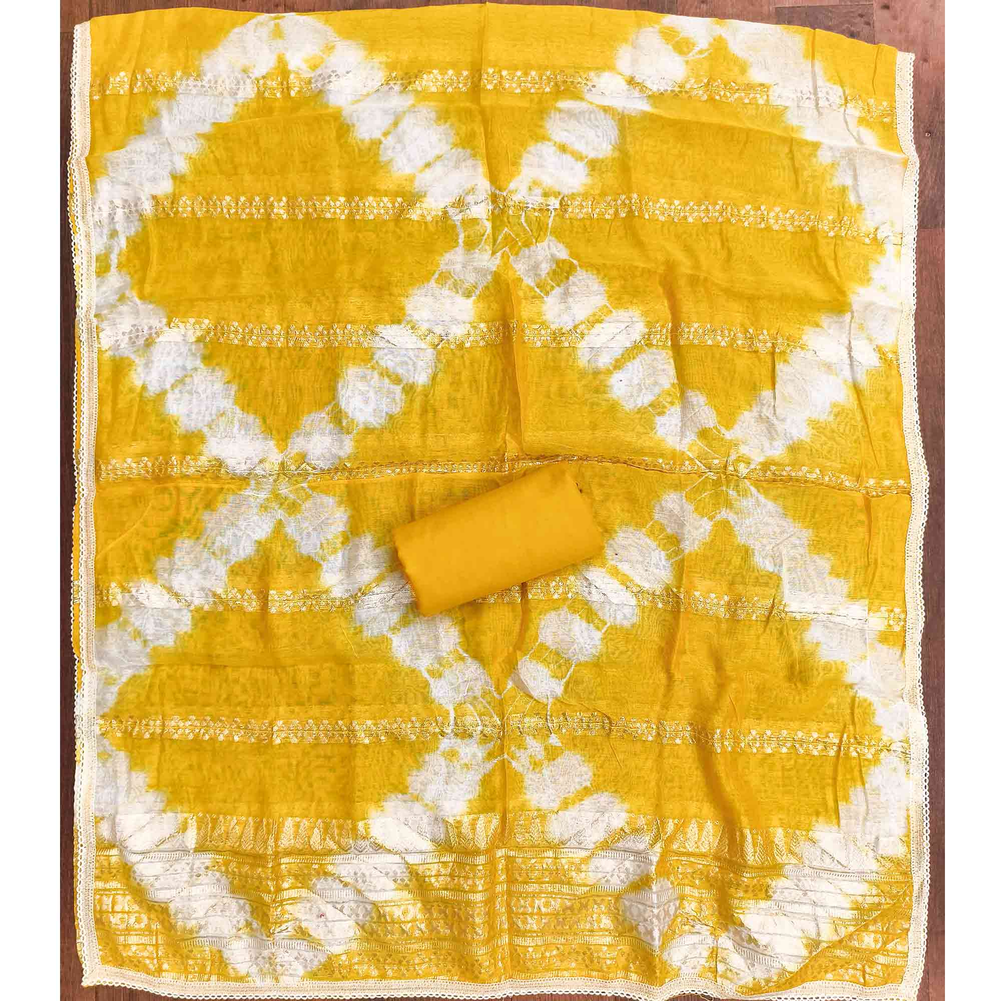 Opulent Grace Yellow Cotton Blend Dress Material Adorned With Floral Thread & Sequins Work - Image 5