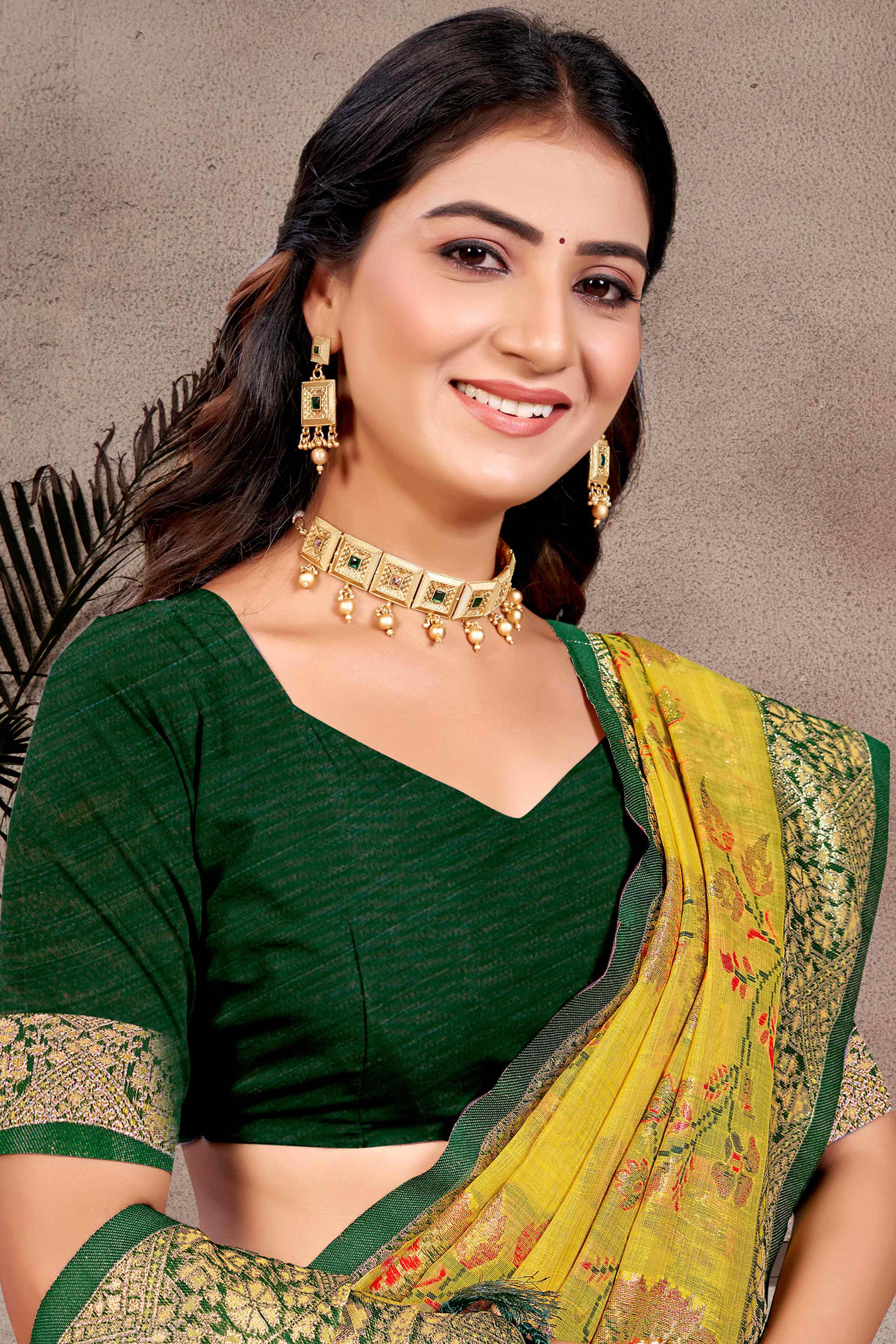 Opulent Mustard Floral Zari Motif Weaving Cotton Silk Saree With Elegant Tassel Pallu - Image 3