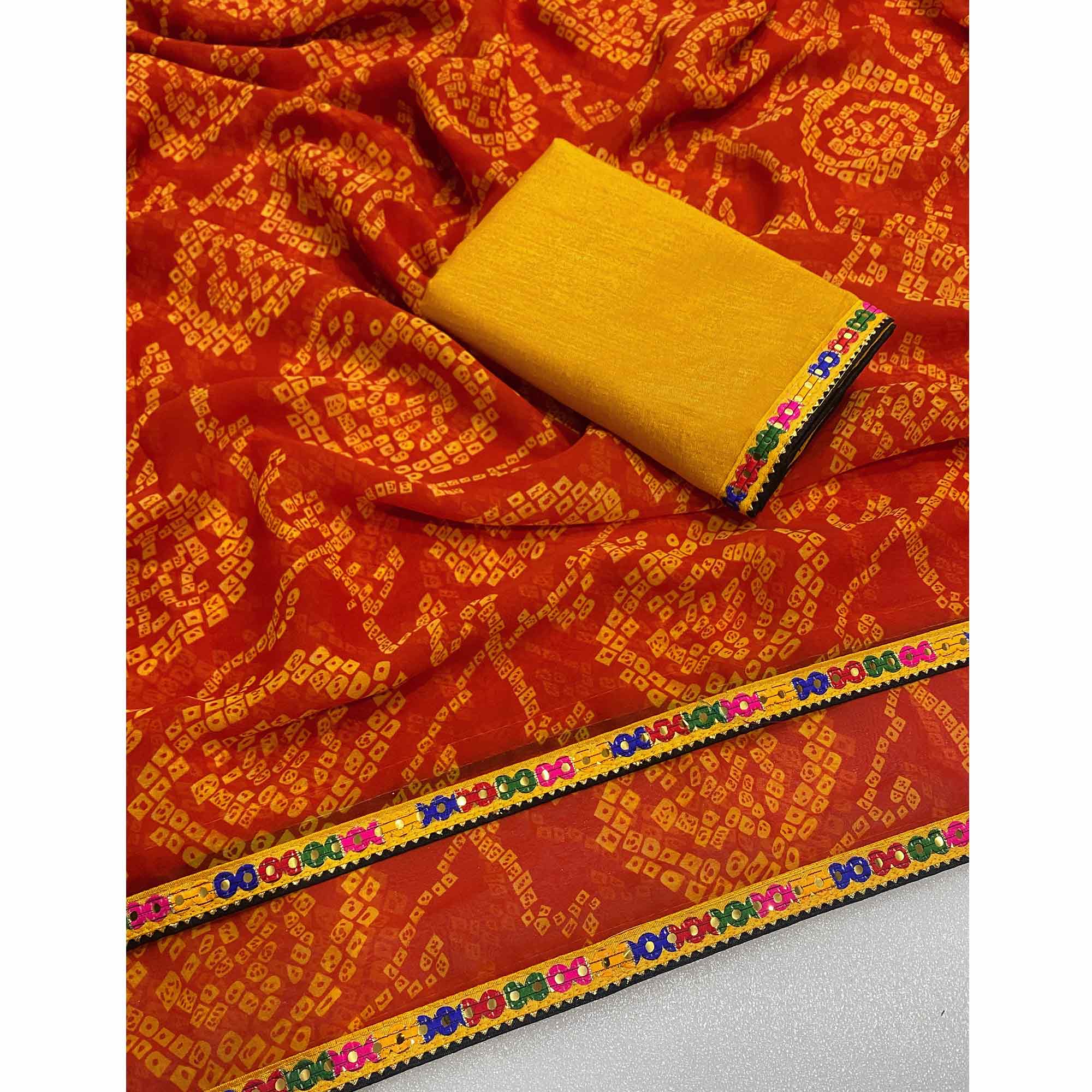 Orange Bandhej Printed Georgette Saree with Flowy Drape - Image 4
