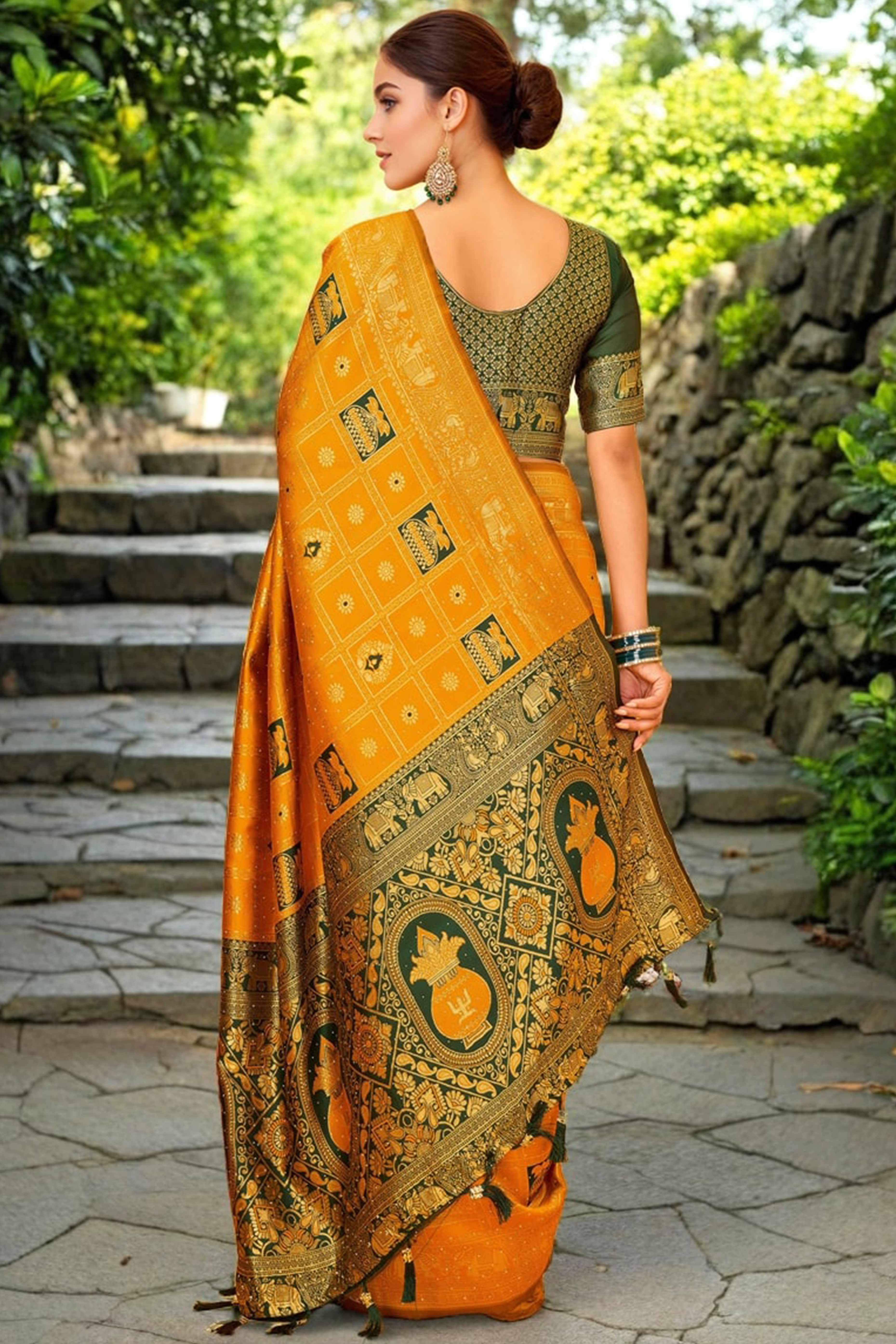 Orange Floral Weaving Paithani Saree In Soft Silk Accented With A Stylish Tassel Border Pallu - Image 5