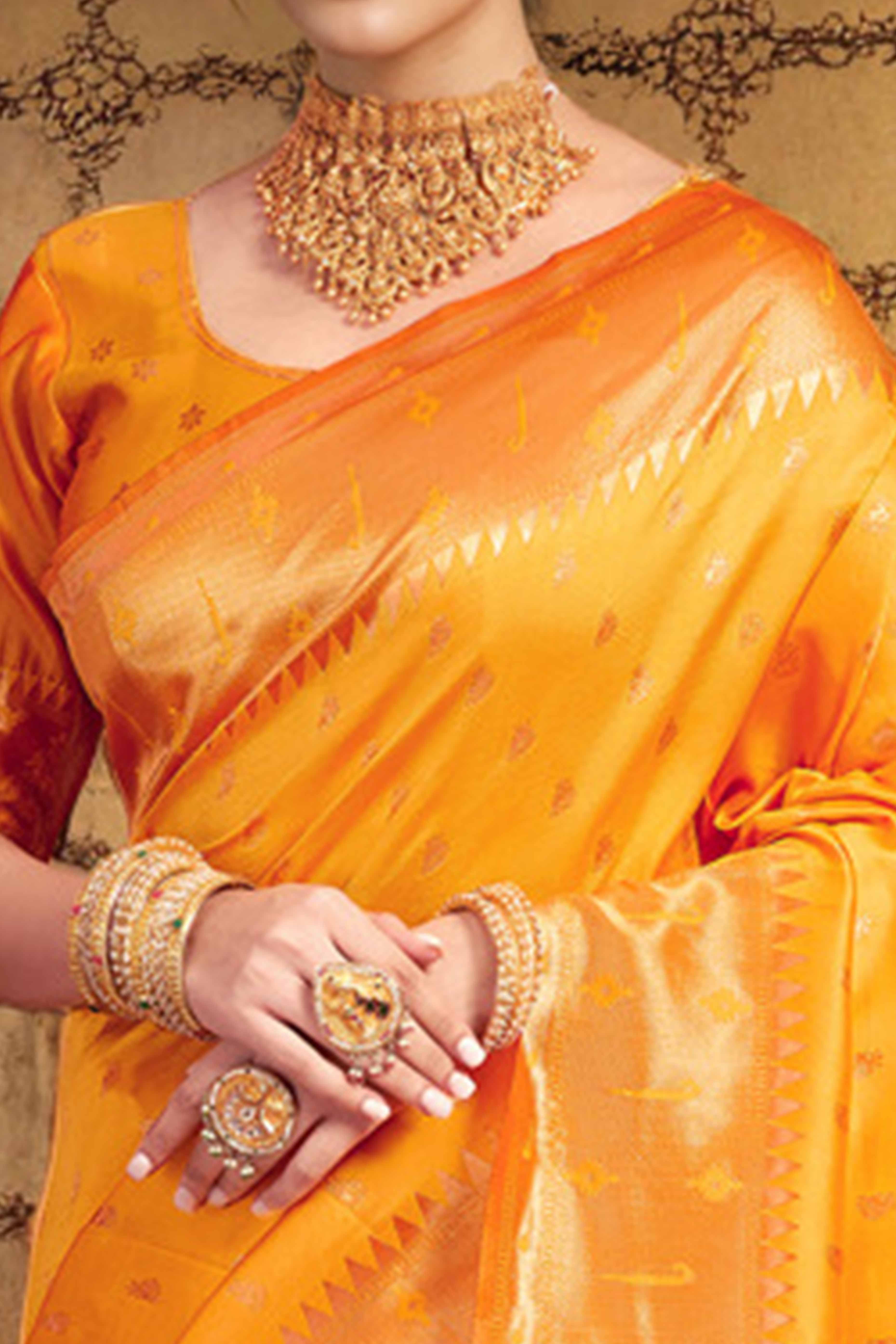 Orange Paithani Saree In Silk Blend Highlighted With Zari Woven Peacock & Floral Motifs - Image 2