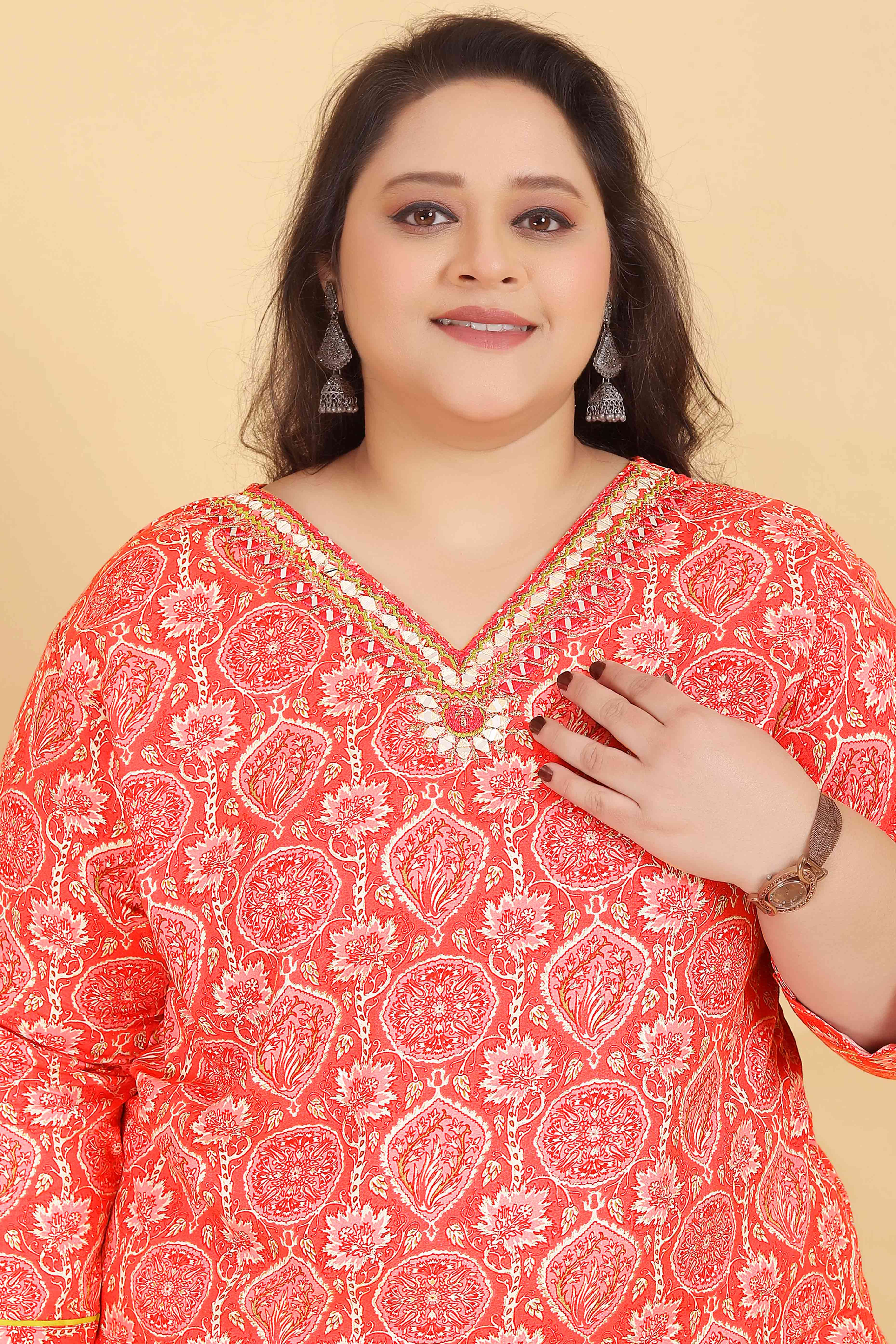 Orange Rayon Straight Salwar Suit Set with Delicate Floral Prints & Side Pockets - Image 4
