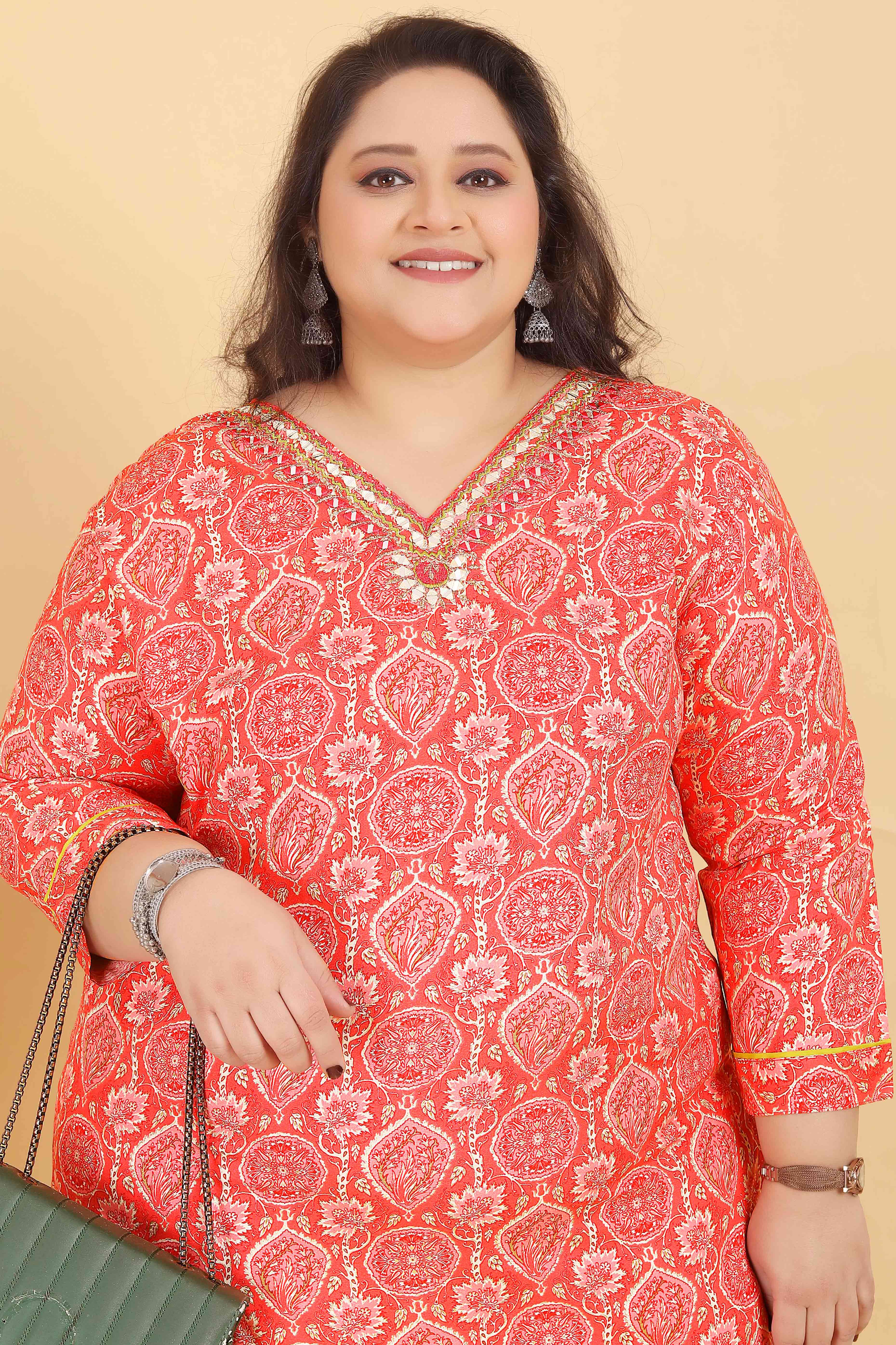 Orange Rayon Straight Salwar Suit Set with Delicate Floral Prints & Side Pockets - Image 5