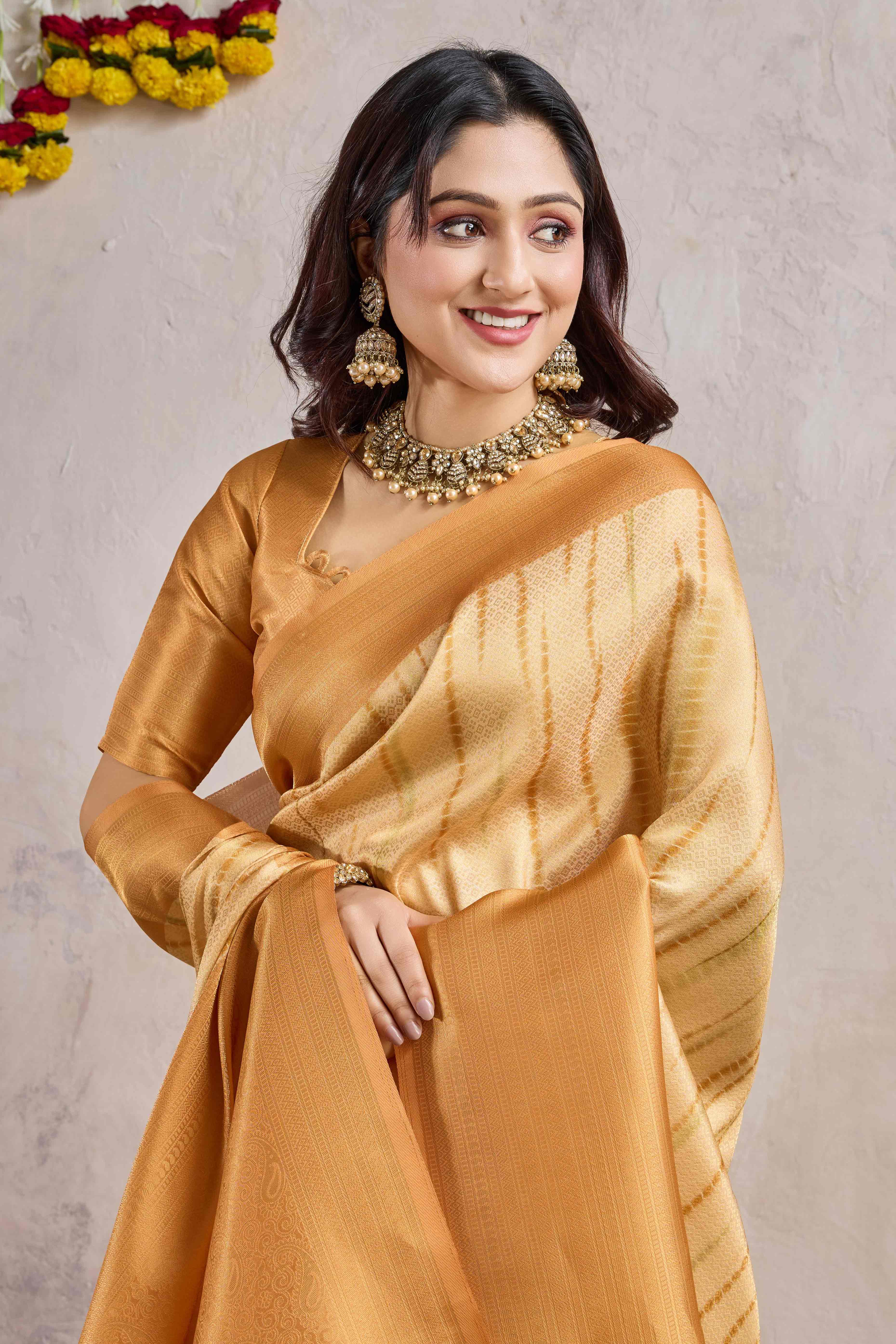 Orange Woven With Digital Printed Banarasi Silk Saree - Image 6