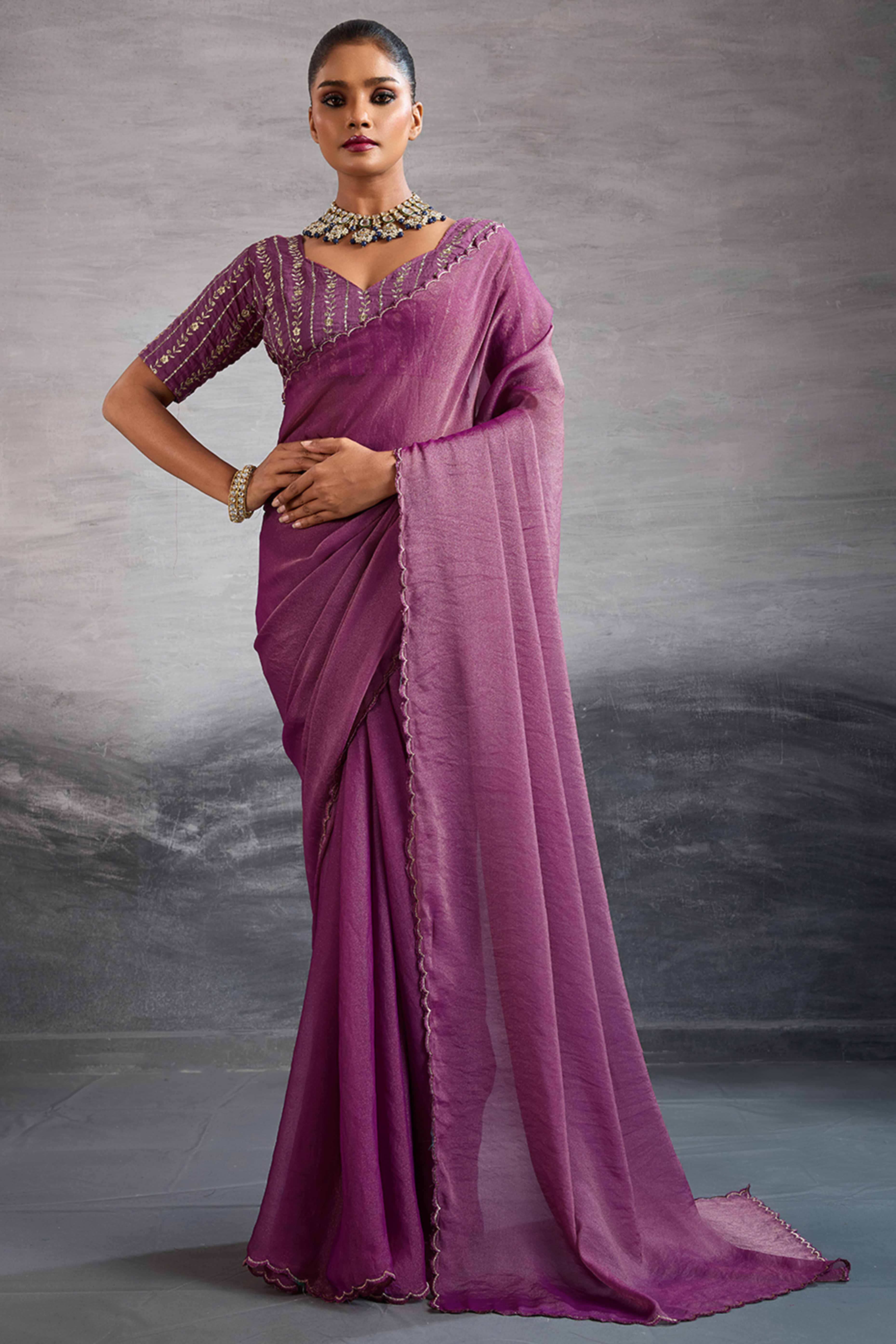 Orchid Purple Solid Organza Jimmy Choo Saree Accentuated With Elegant Cutwork Border Detailing