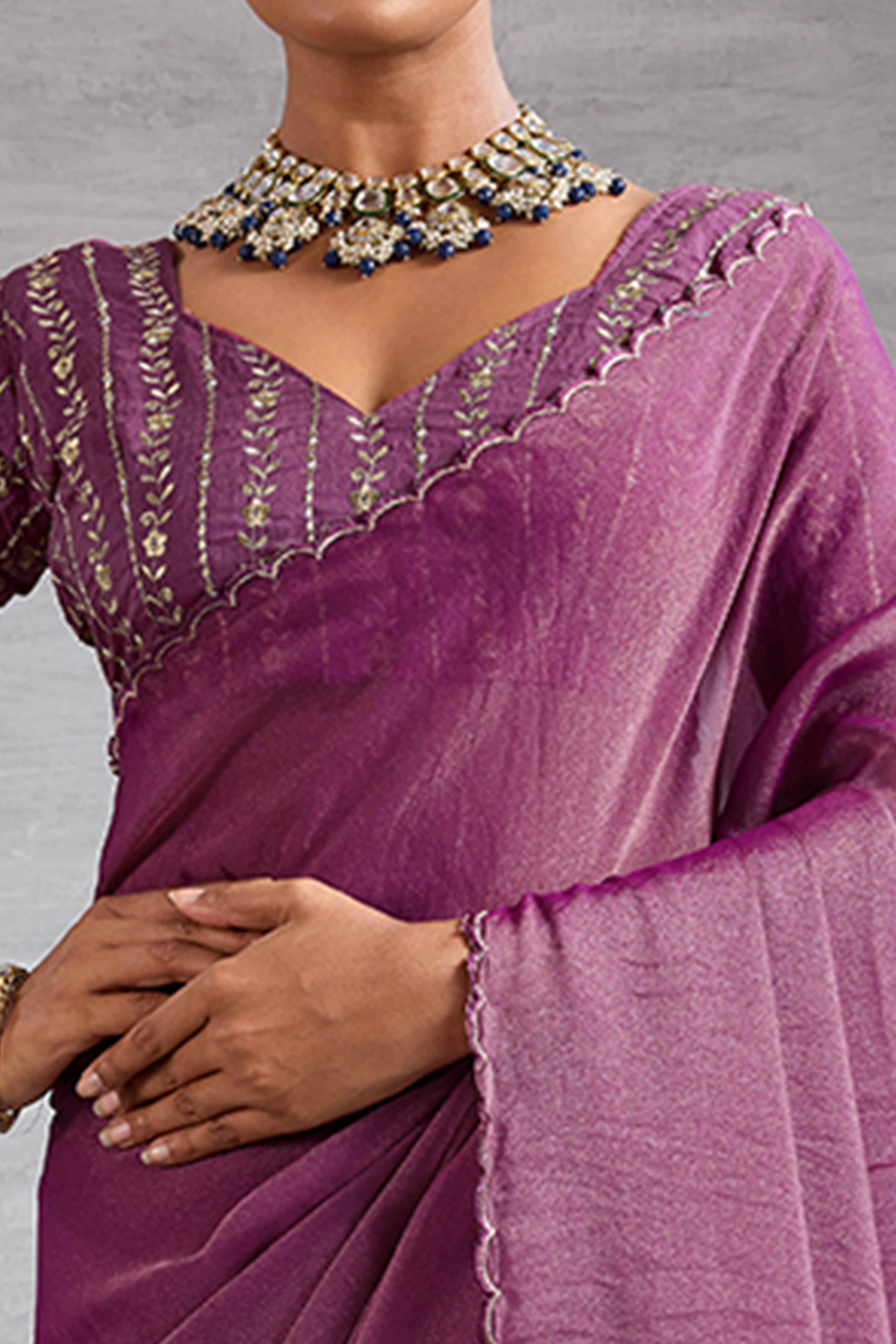 Orchid Purple Solid Organza Jimmy Choo Saree Accentuated With Elegant Cutwork Border Detailing - Image 2