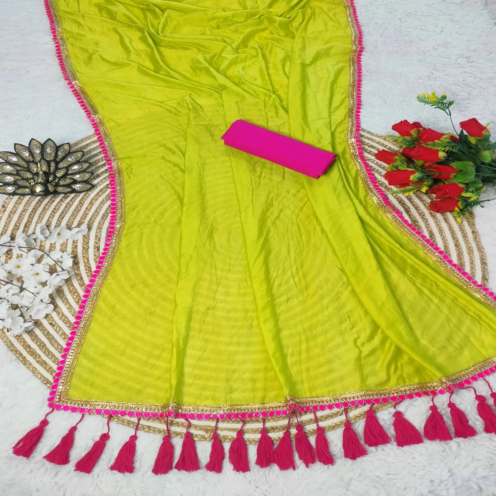 Parrot Green Embroidered Georgette Saree