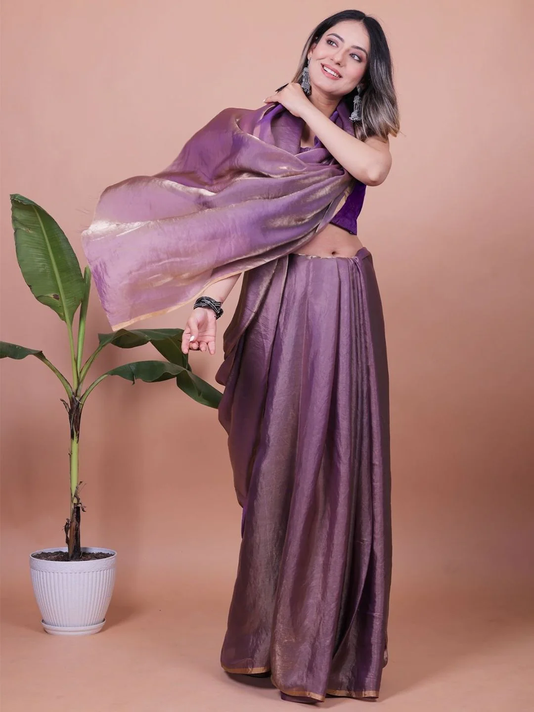 Pastel Purple Solid Chiffon Saree Perfect for Parties & Festive Occasions - Image 3