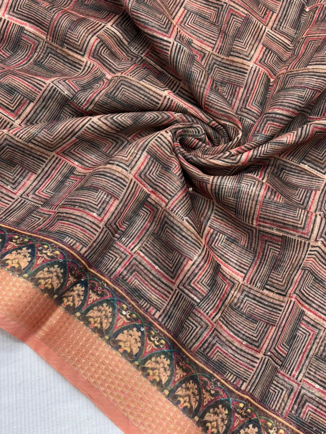 Peach Abstract Digital Print Cotton Blend Saree with Fine Fabric Texture and Elegant Look - Image 2