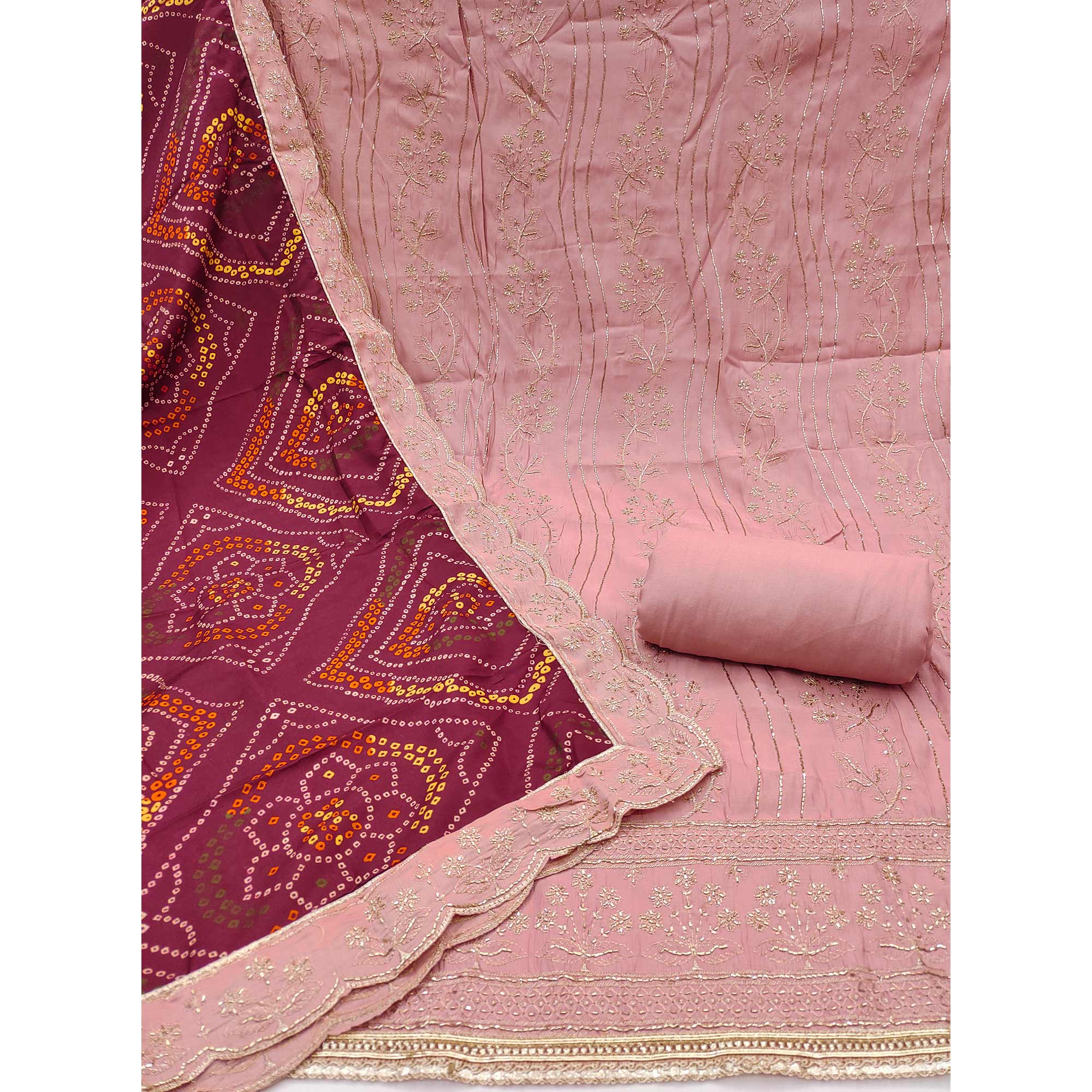 Peach Cotton Silk Dress Material Embellished With Elegant Floral Hand Embroidery Work - Image 4