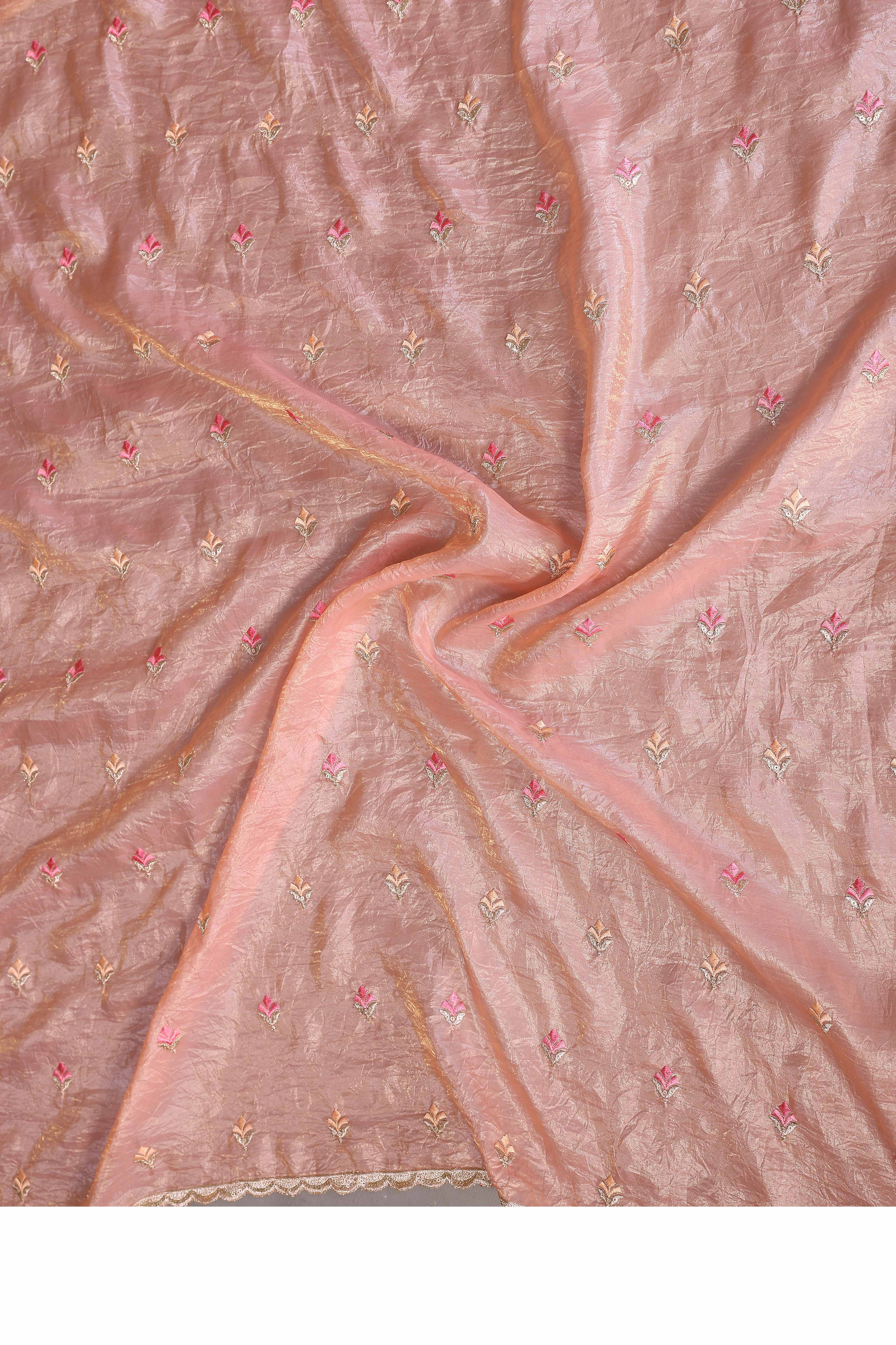 Peach Designer Crepe Saree Enhanced with Delicate Thread Work Embroidery - Image 8