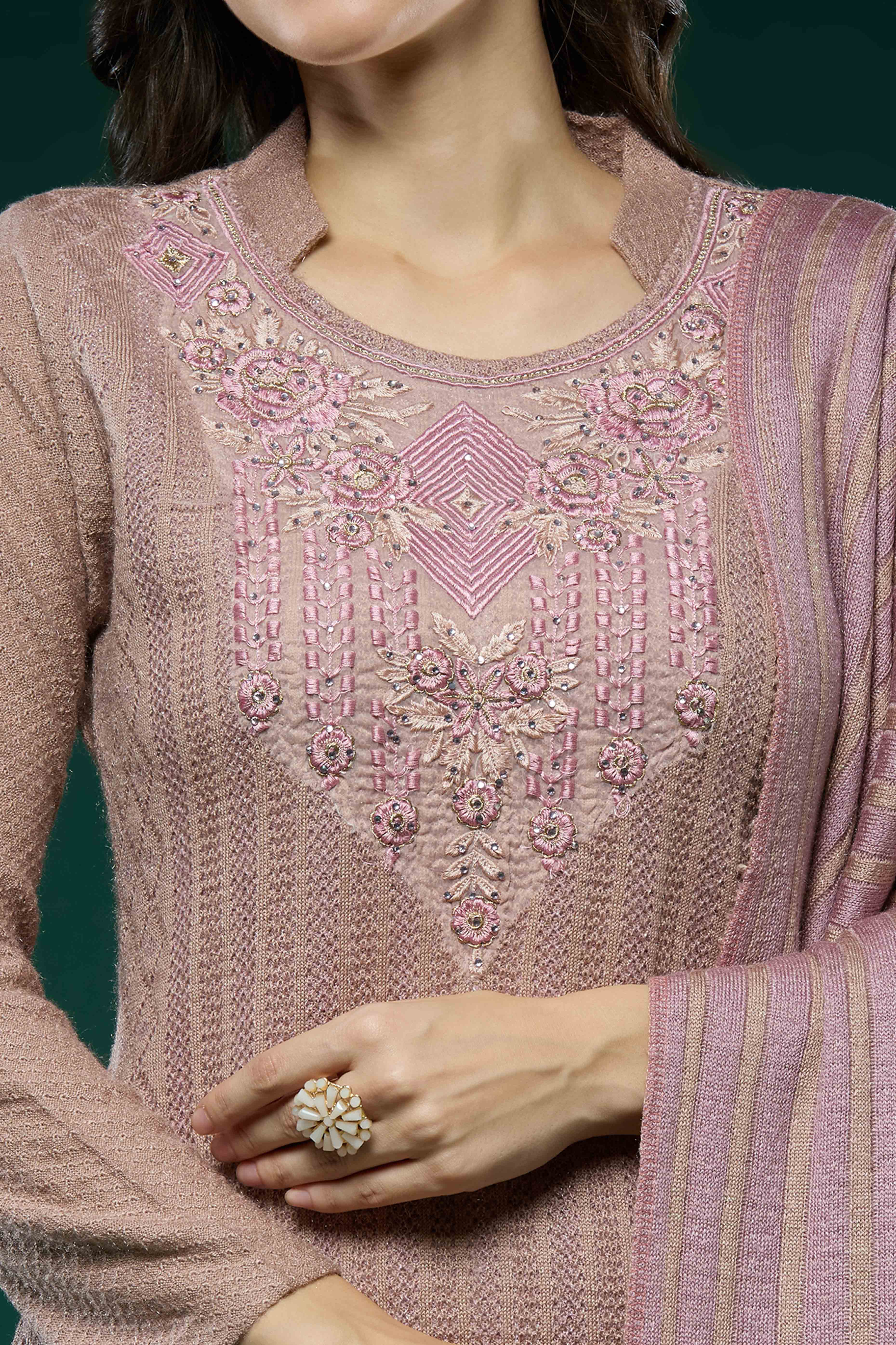 Peach Woven Woolen Straight Salwar Suit - Image 2