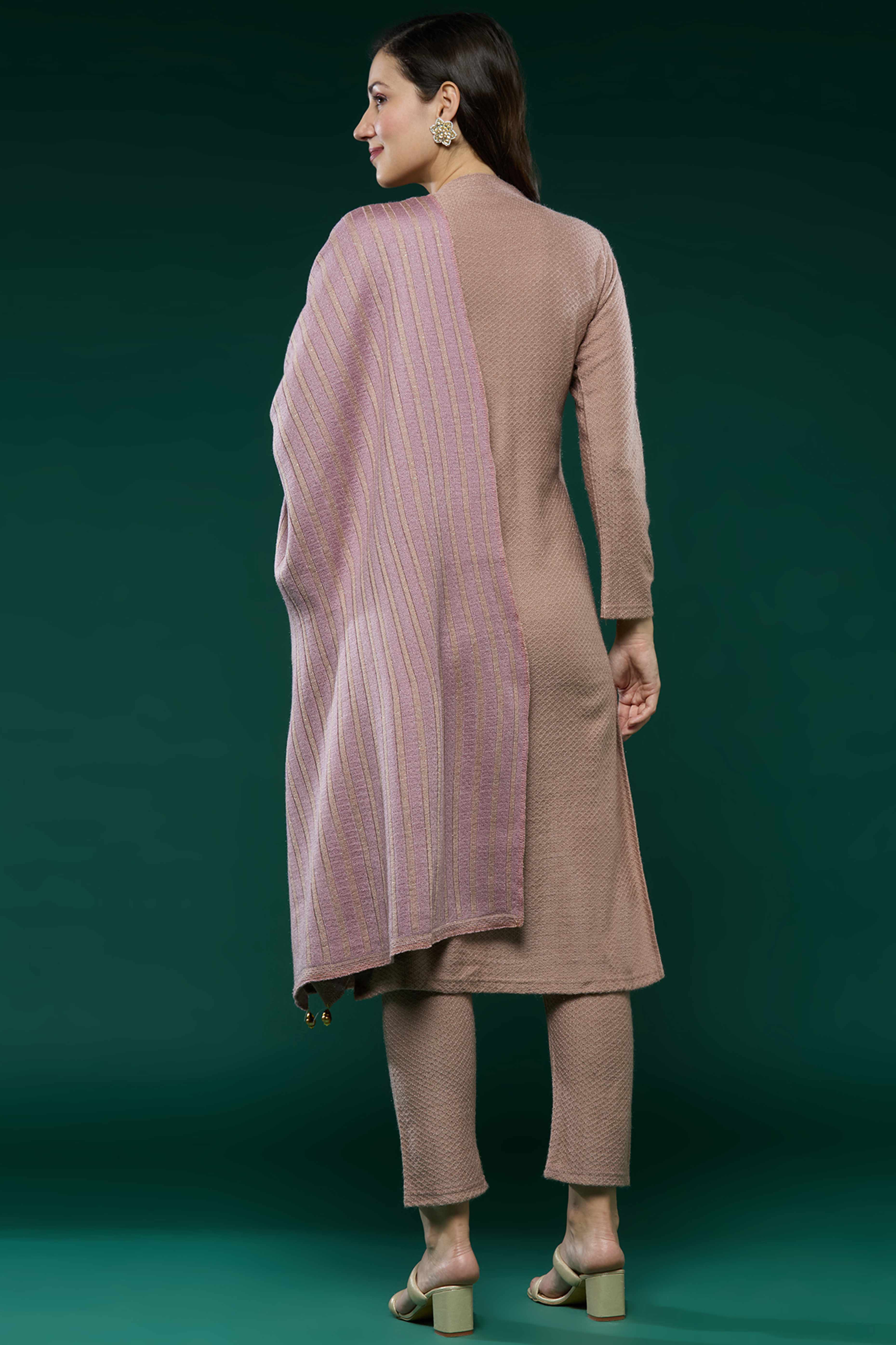 Peach Woven Woolen Straight Salwar Suit - Image 3