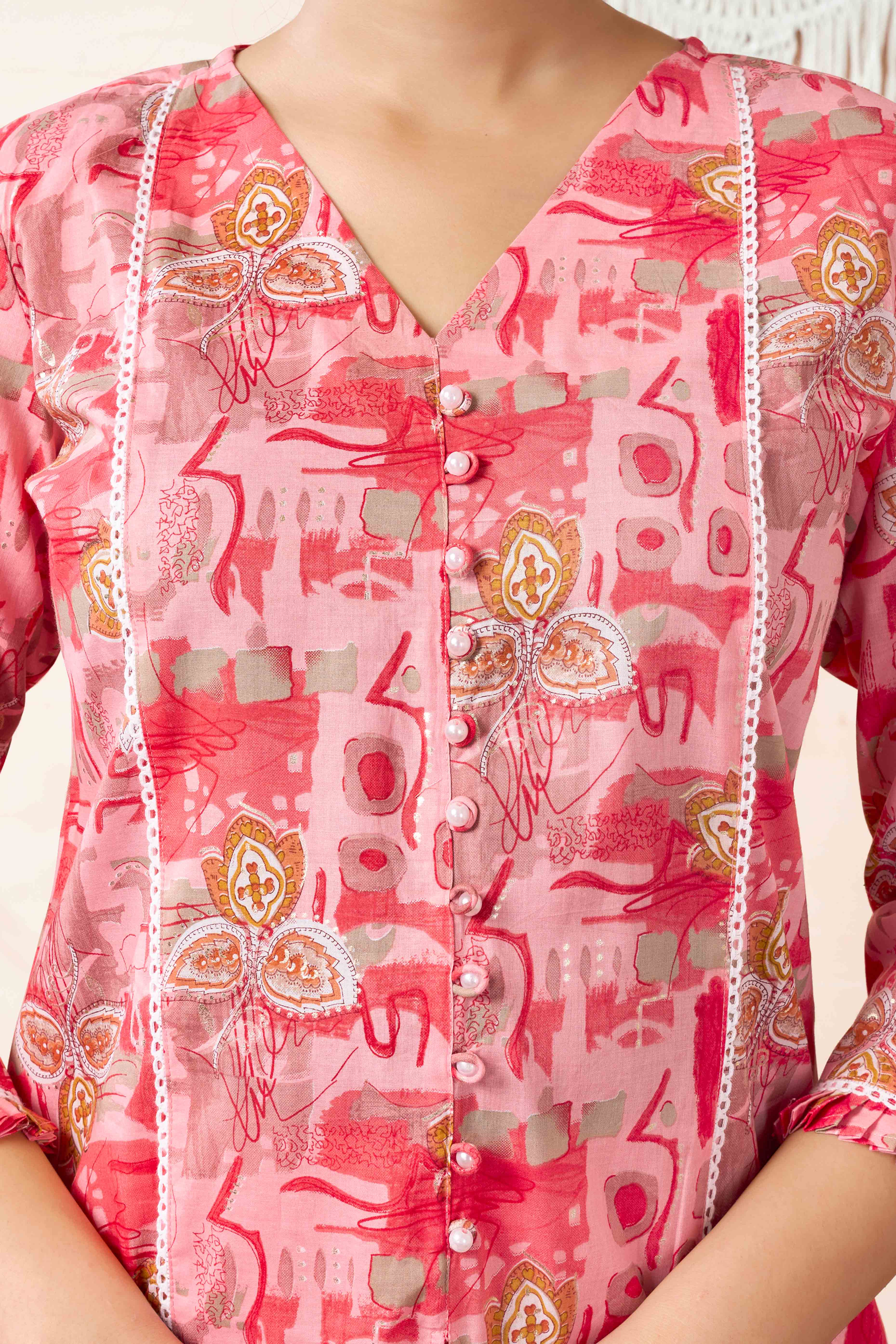 Peach Floral Printed Pure Cotton Co-ord Set - Image 2