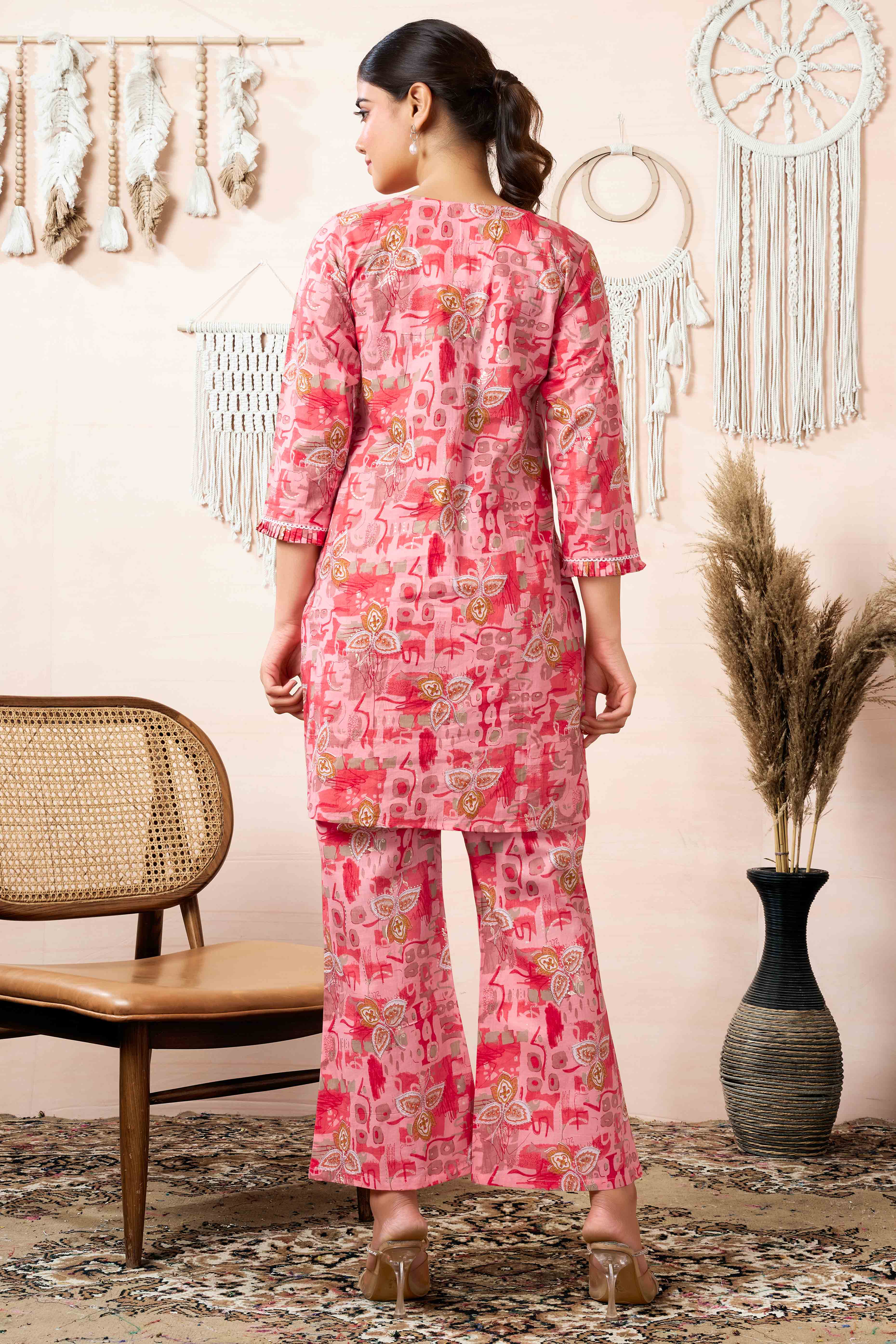 Peach Floral Printed Pure Cotton Co-ord Set - Image 4