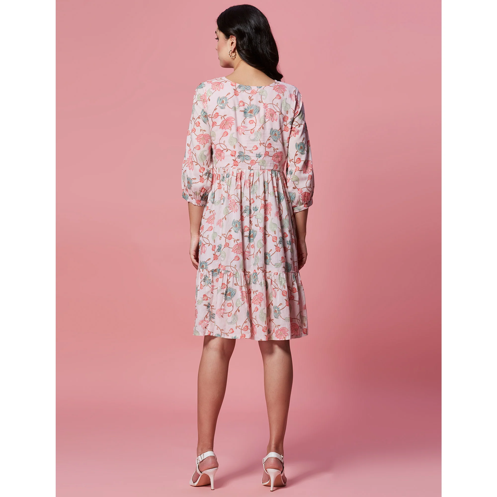 Peach Floral Printed Pure Cotton Dress - Image 7