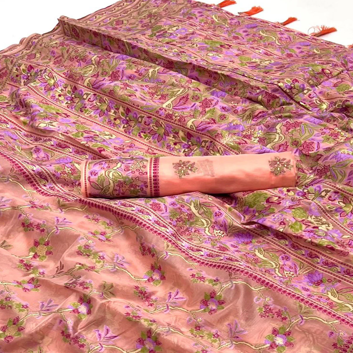 Peach Parsi Woven Organza Saree - Image 2