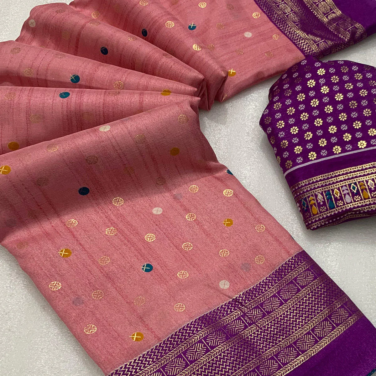 Peach Patola Printed Dola Silk Saree - Image 2