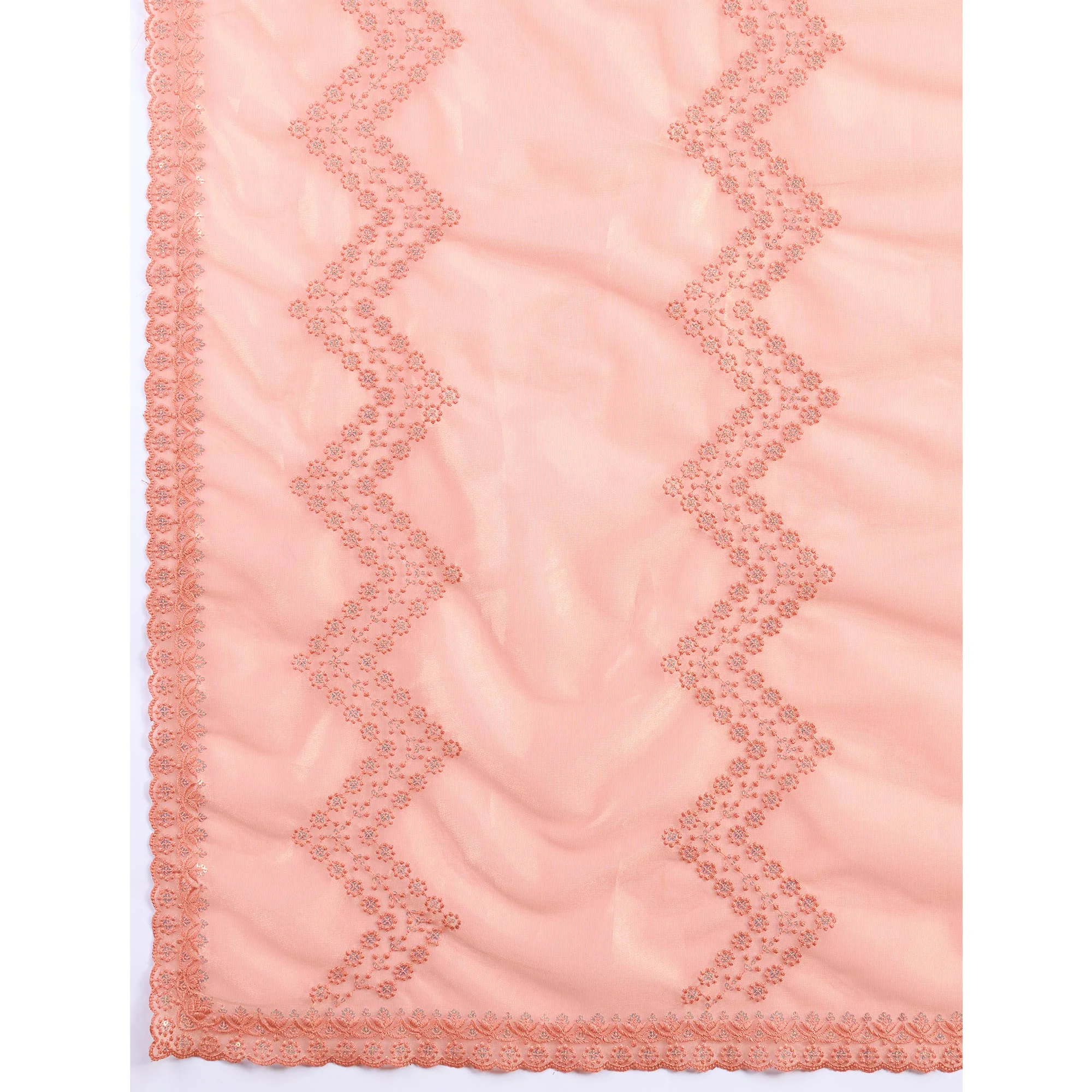 Peach Sequins Embroidered Shimmer Net Saree - Image 9