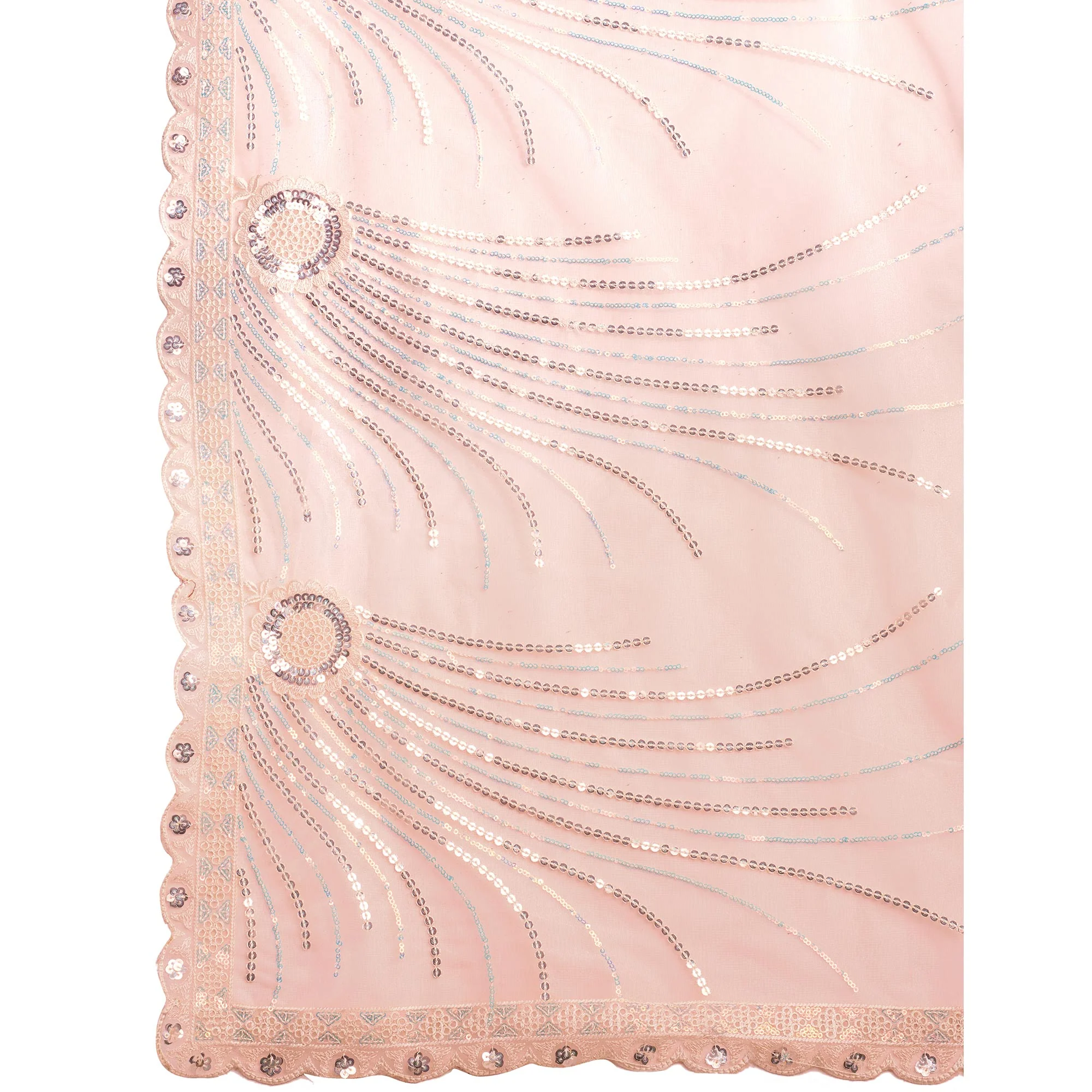 Peach Sequins Embroidered Twill Net Saree - Image 8