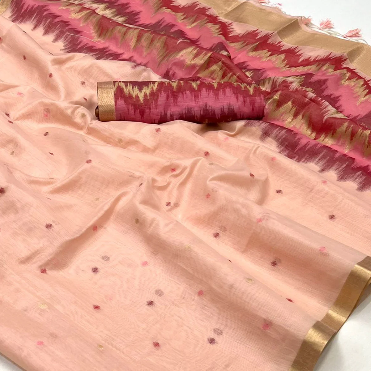 Peach Woven Cotton Silk Saree - Image 2