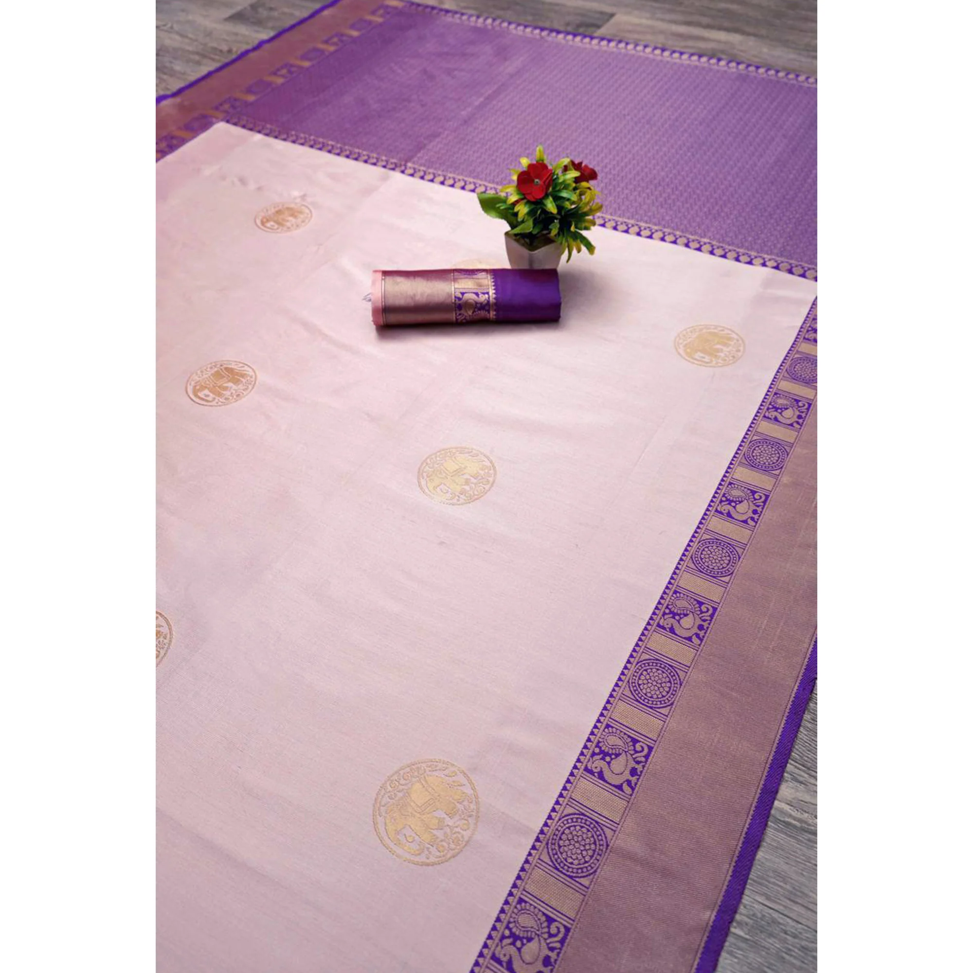 Peach Woven Lichi Banarasi Silk Saree - Image 3