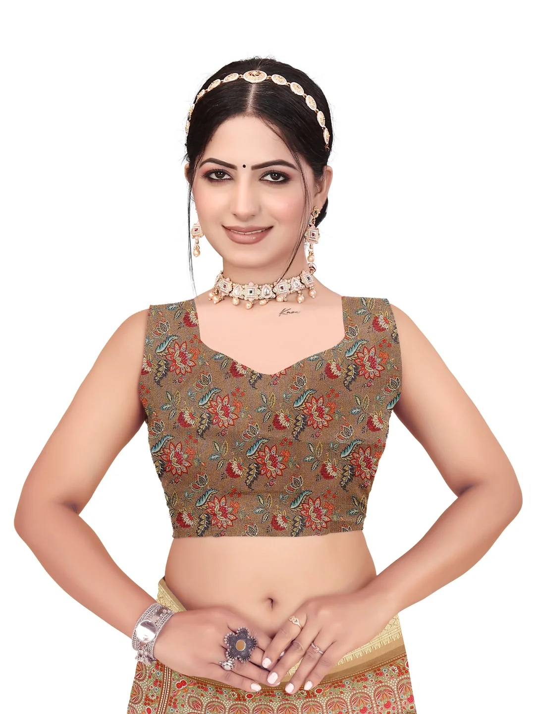 Peachmode Brown Cotton Silk Digital Print Saree with Jacquard Border - Image 16