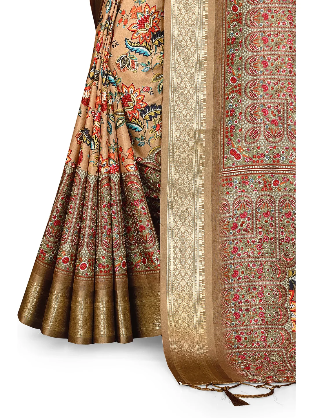 Peachmode Brown Cotton Silk Digital Print Saree with Jacquard Border - Image 18