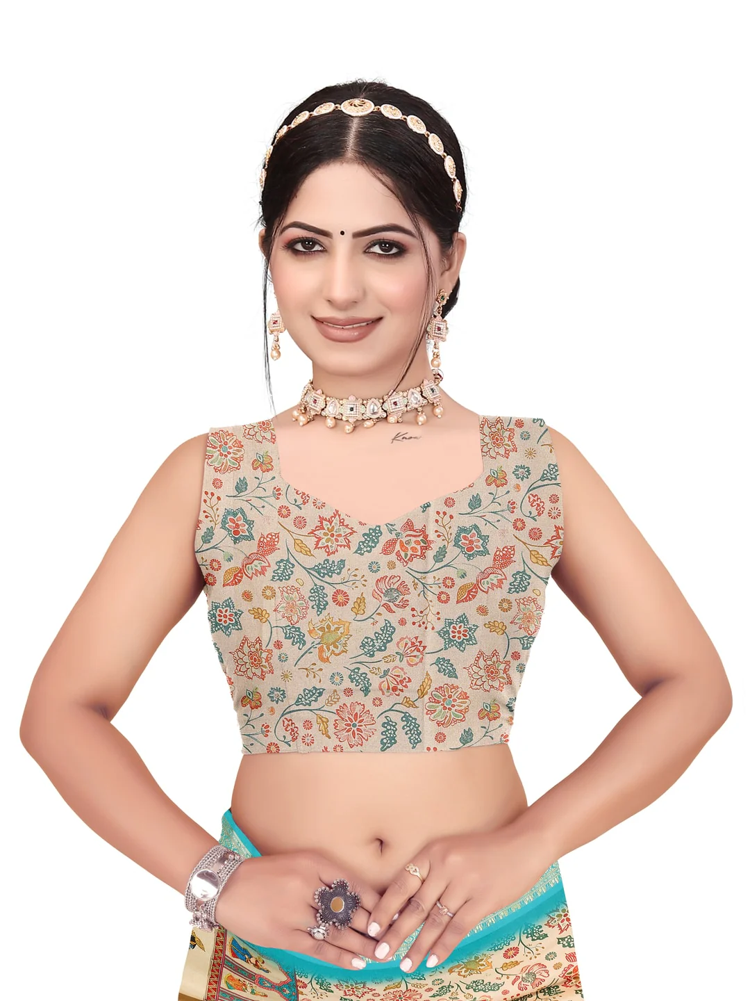 Peachmode Cream Cotton Silk Digital Print Saree with Jacquard Border - Image 24