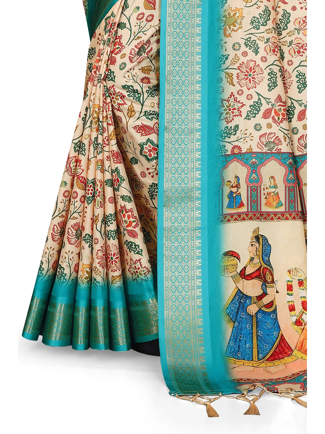 Peachmode Cream Cotton Silk Digital Print Saree with Jacquard Border - Image 33