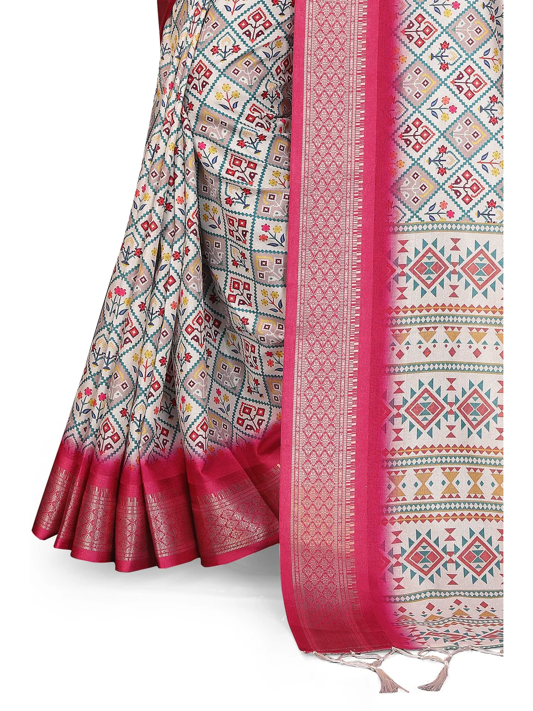 Peachmode Magenta Cotton Silk Digital Print Saree with Jacquard Border - Image 19