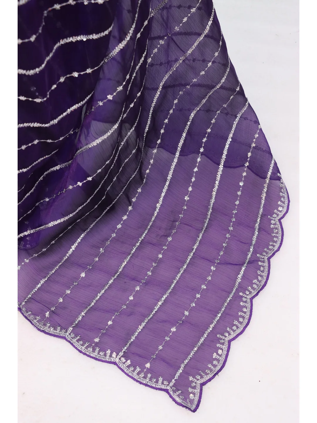 Peachmode Purple Chiffon Silk Saree with Sequins Work - Image 3