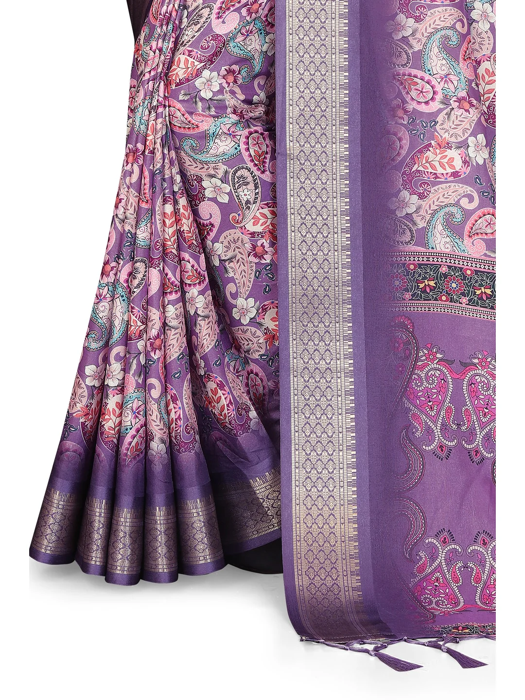 Peachmode Purple Cotton Silk Digital Print Saree with Jacquard Border - Image 19