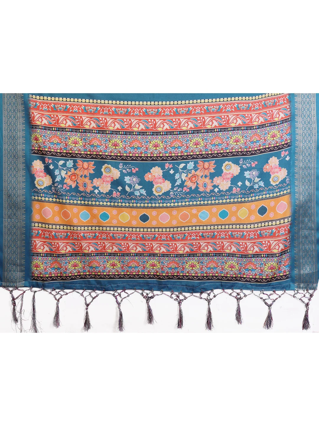 Peachmode Rama Blue Cotton Silk Floral Print Saree with Zari Border - Image 26
