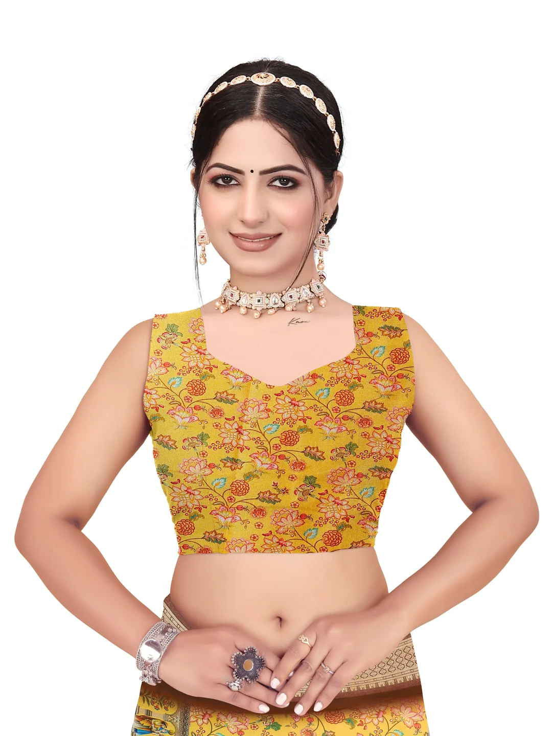 Peachmode Yellow Cotton Silk Digital Print Saree with Jacquard Border - Image 31