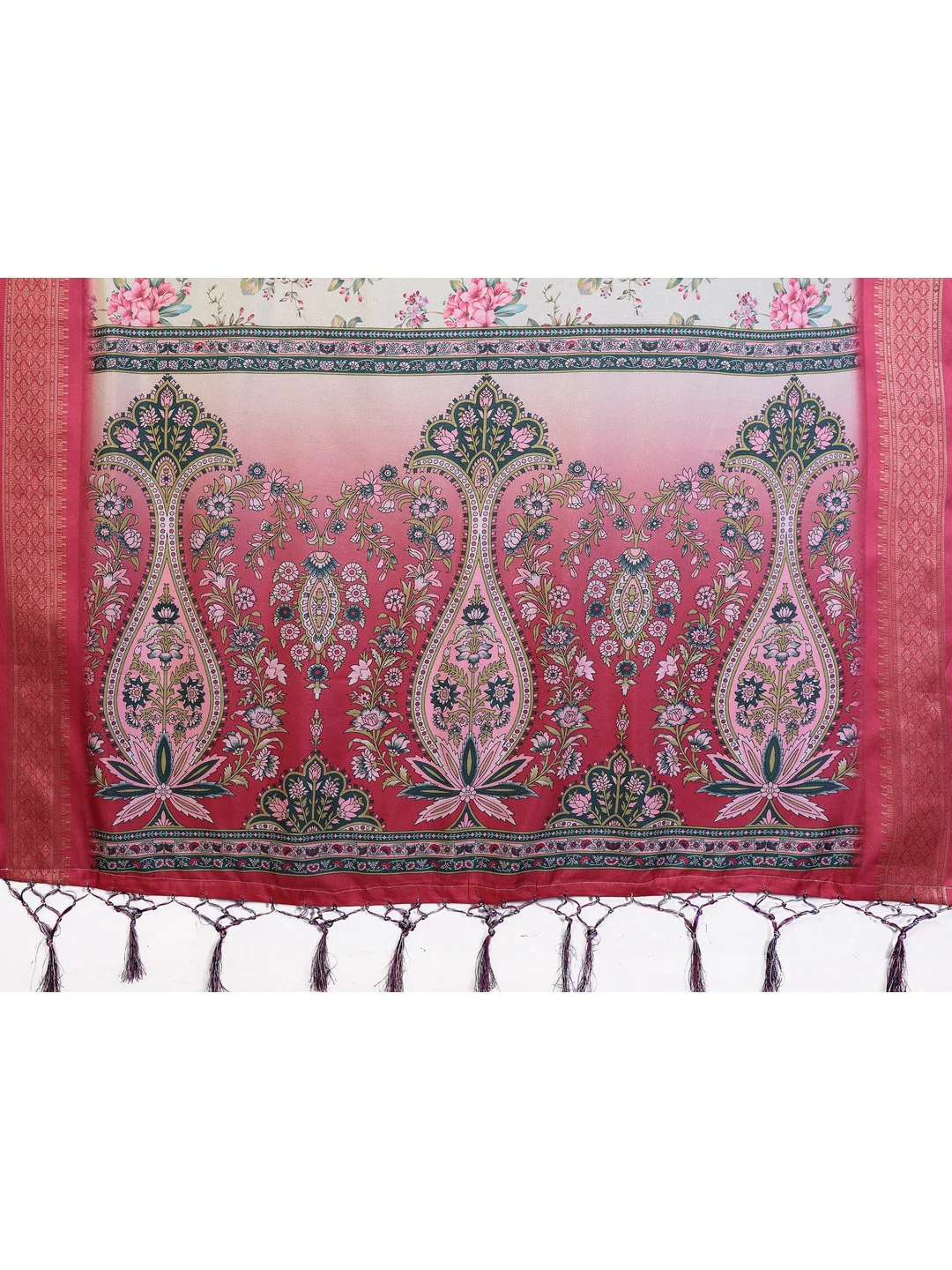 Peachmode Yellow Cotton Silk Floral Print Saree with Zari Border - Image 11