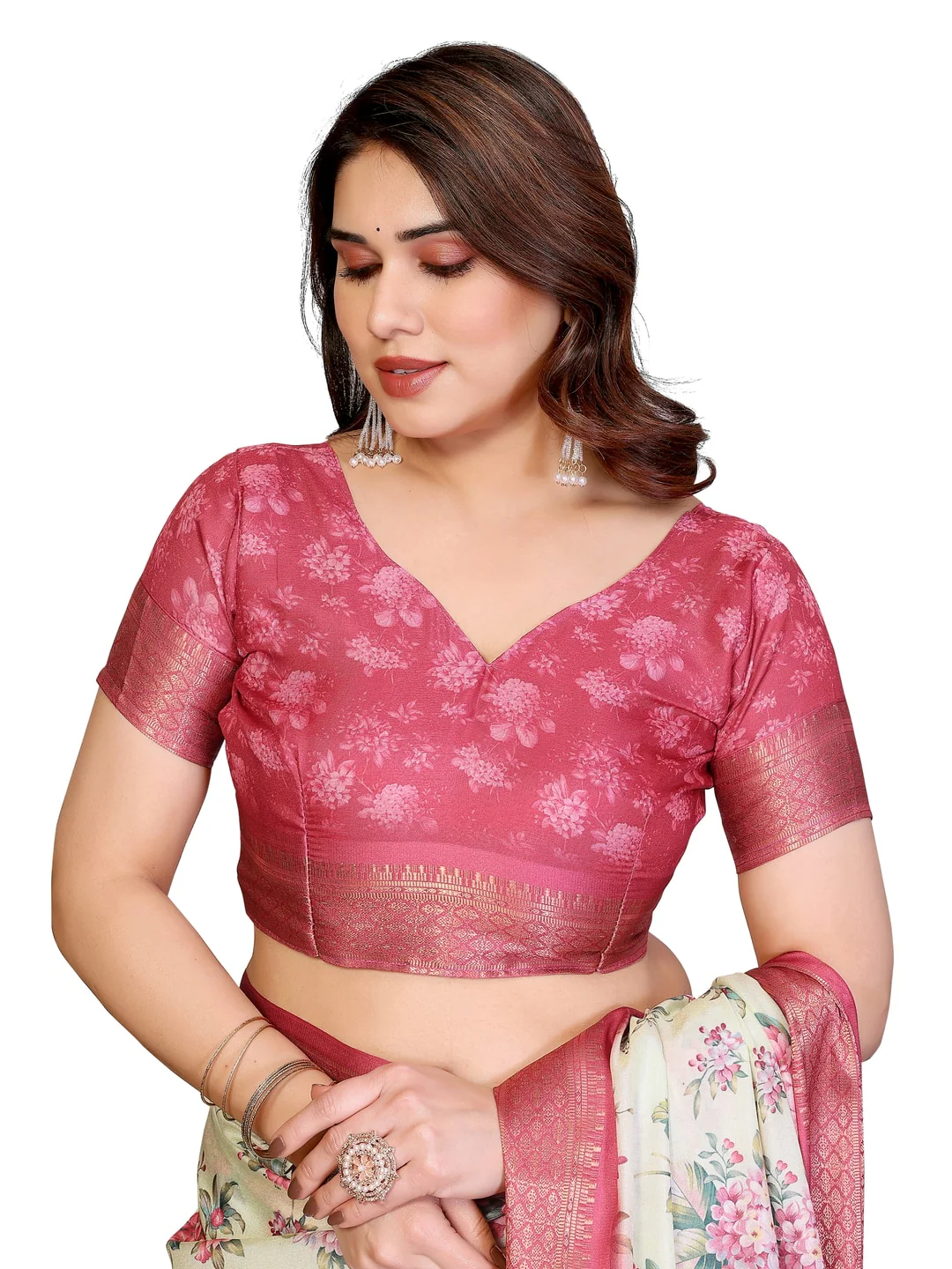 Peachmode Yellow Cotton Silk Floral Print Saree with Zari Border - Image 17