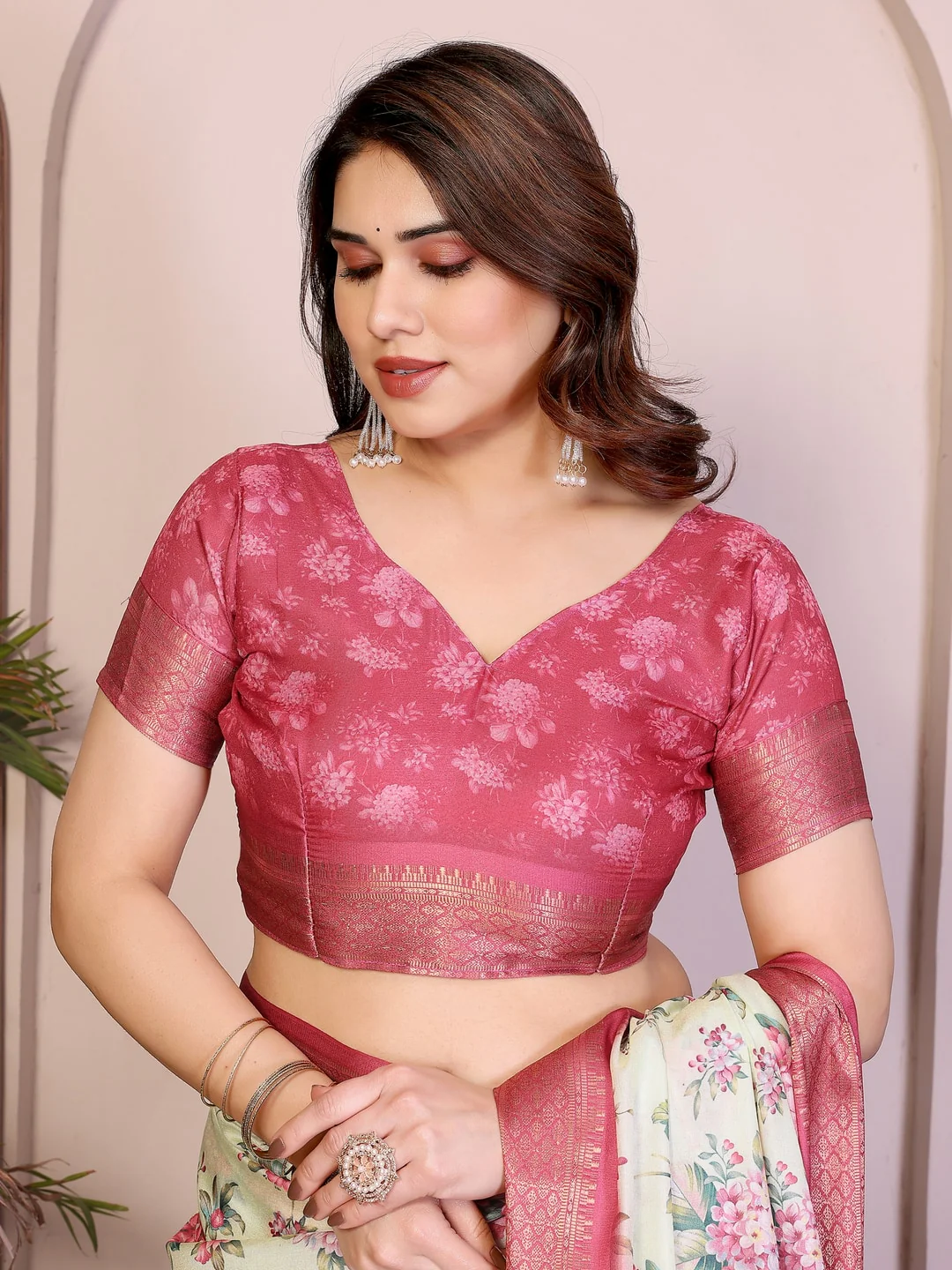 Peachmode Yellow Cotton Silk Floral Print Saree with Zari Border - Image 9