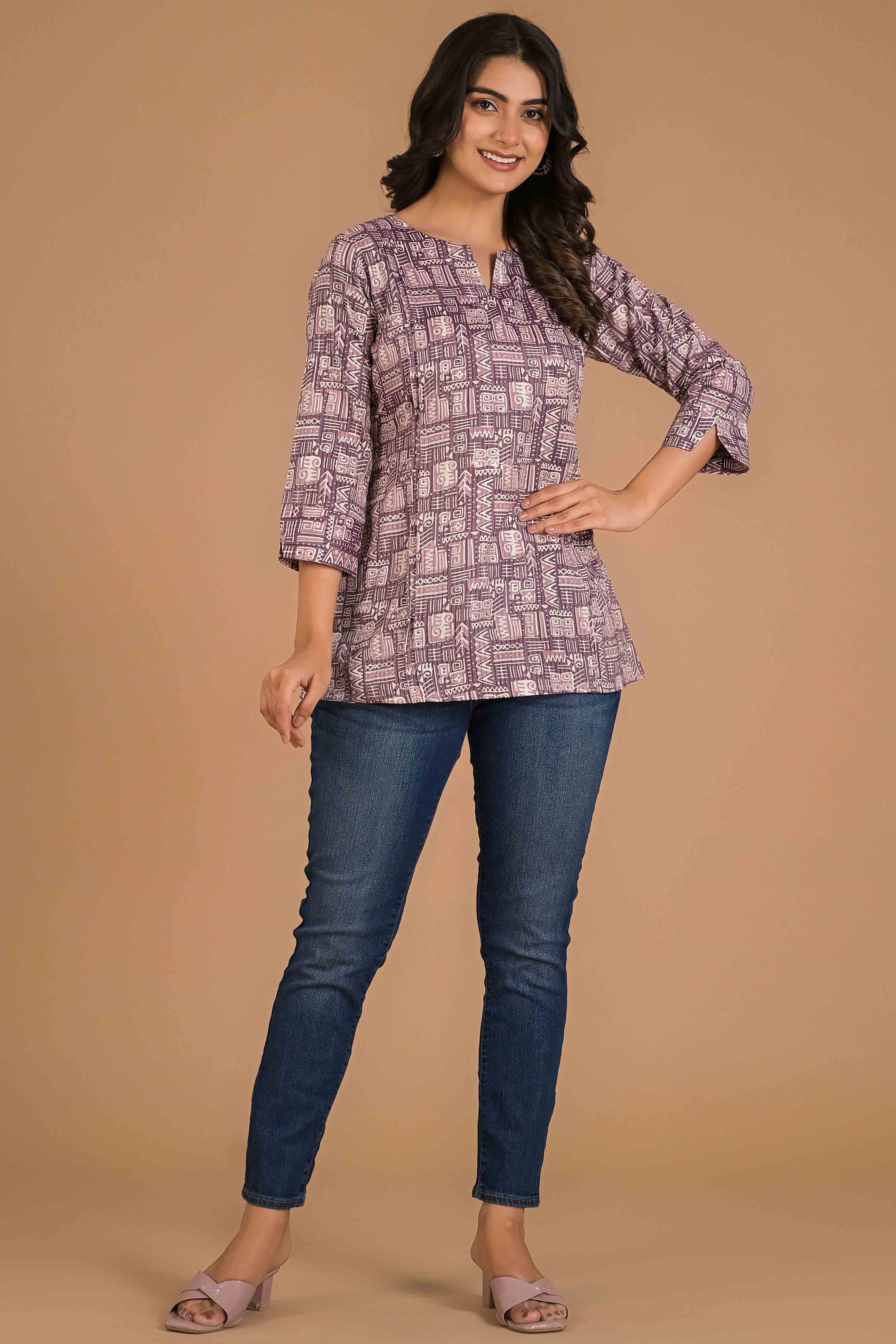 Pine Purple Printed Pure Cotton Straight Top - Image 6