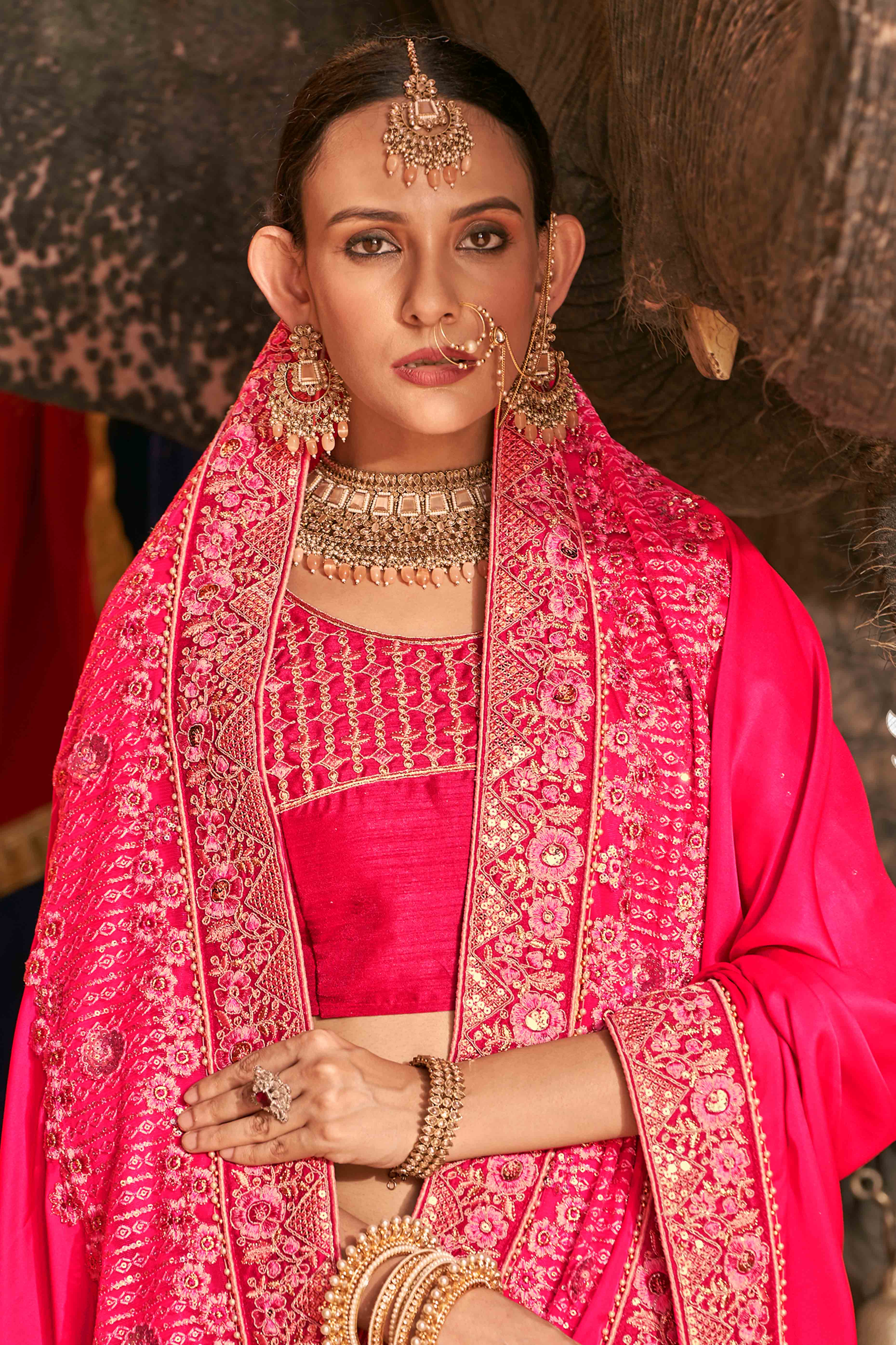 Pink And Peach Sequins With Floral Embroidered Organza Saree - Image 3