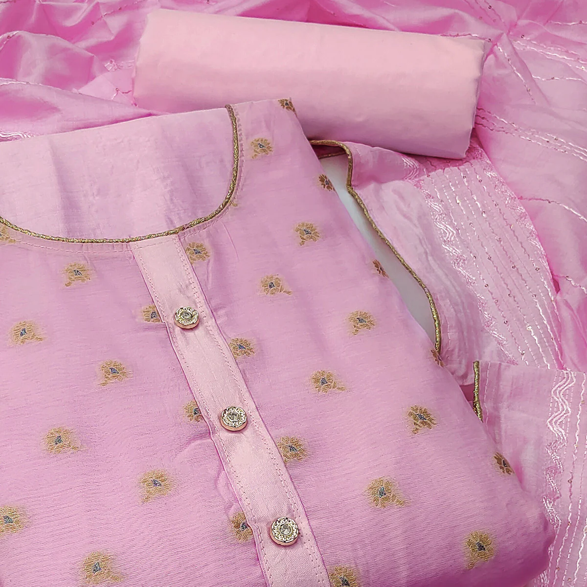 Pink Banarasi Silk Traditional Weaving Dress Material - Image 2