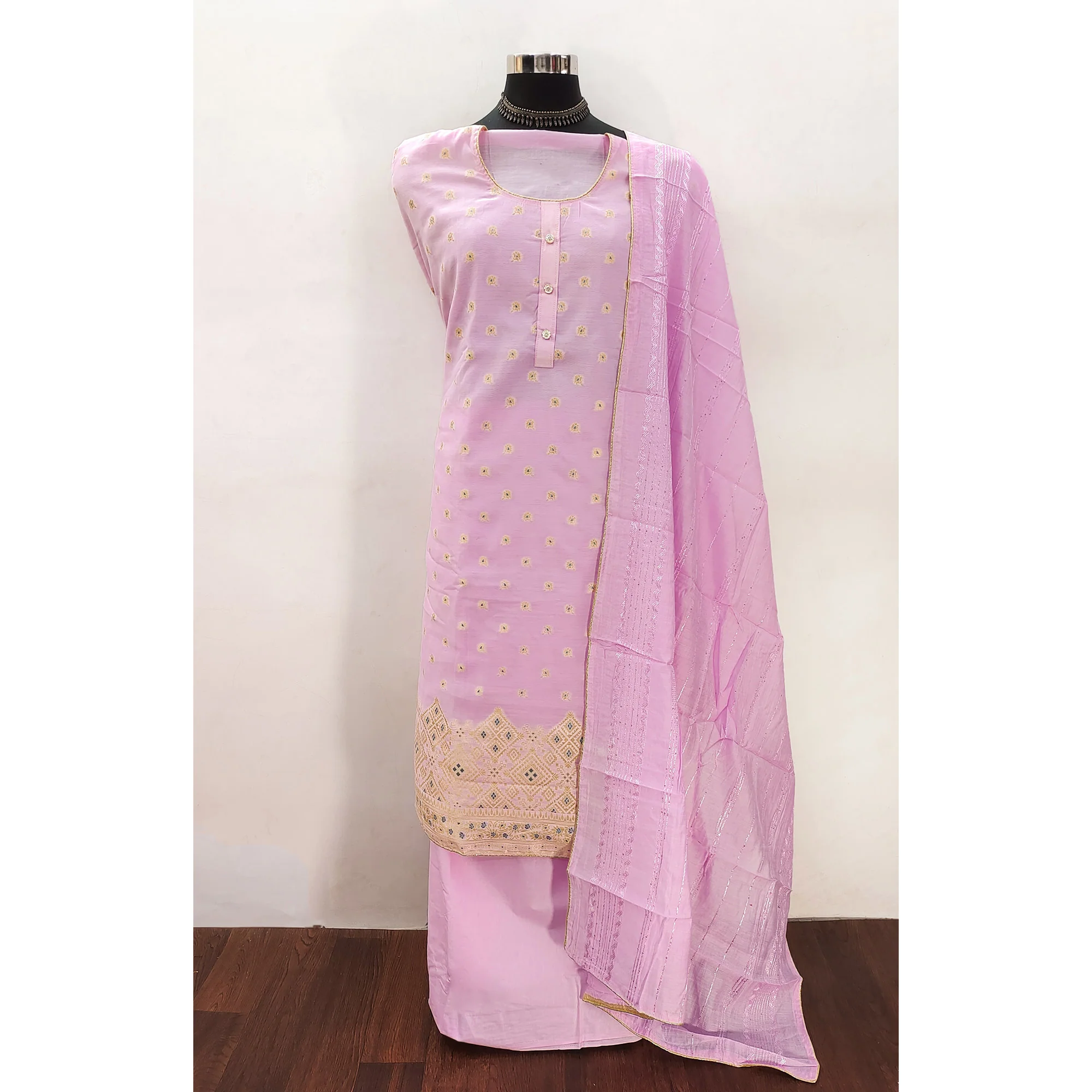 Pink Banarasi Silk Traditional Weaving Dress Material - Image 3